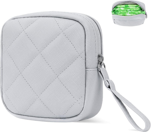 Sanitary Pad Storage Bag, Period Bags for Teen Girls, Portable Tampon Menstrual Cup Pouch Nursing Pad Holder Purse, Sanitary Pouch for Feminine Products, 1 Pack(Grey)