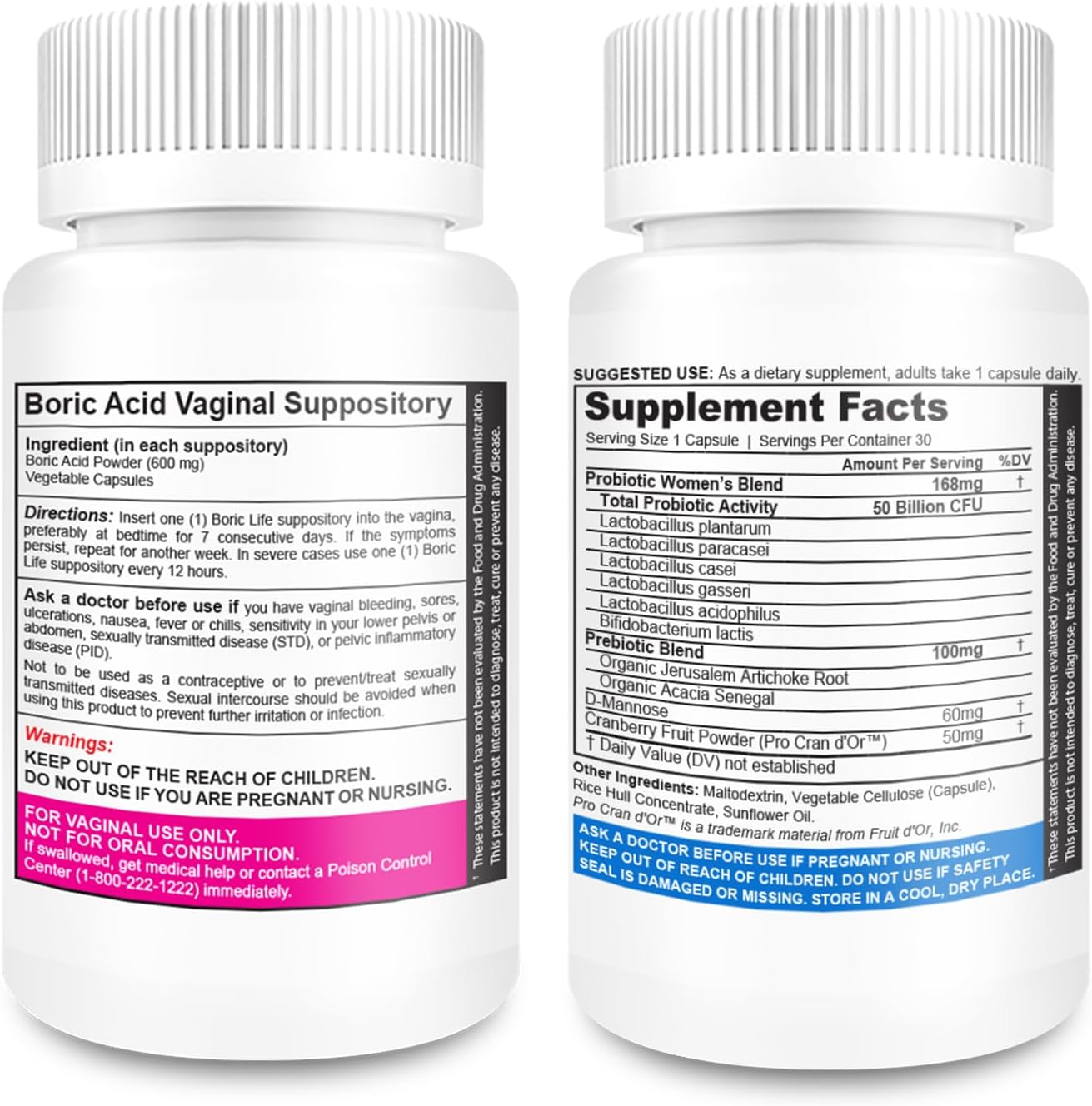 NutraBlast Boric Acid Vaginal Suppositories Bundle with Vaginal Probiotics | Supports Odor Control | Digestive, UT & Intimate Health | Promotes Healthy Intimate Balance (30 Count)