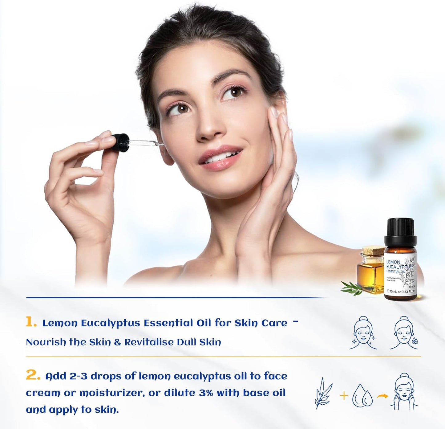 HIQILI Lemon Eucalyptus Oil, for Spary, Diffuser, Indoors, Outdoors, Garden, Yard, 100% Pure Natural - 0.33 Fl Oz