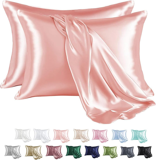 MR&HM Satin Pillowcase for Hair and Skin, Silk Satin Pillowcase 2 Pack, Queen Size Pillow Cases Set of 2, Silky Pillow Cover with Envelope Closure (20x30, Blush)