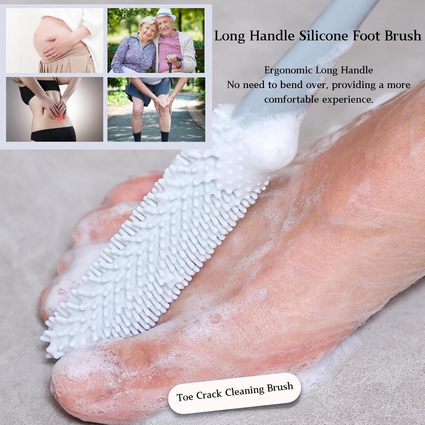 Toe Cleaning Brush with 15.7" Long Handle,Shower Foot Scrubber,No Bending, Ideal for Seniors, Expecting Mothers, Men & Women | Foot Scrubber & Anti-Itch Exfoliating Brush (2 Pack) (Pink)