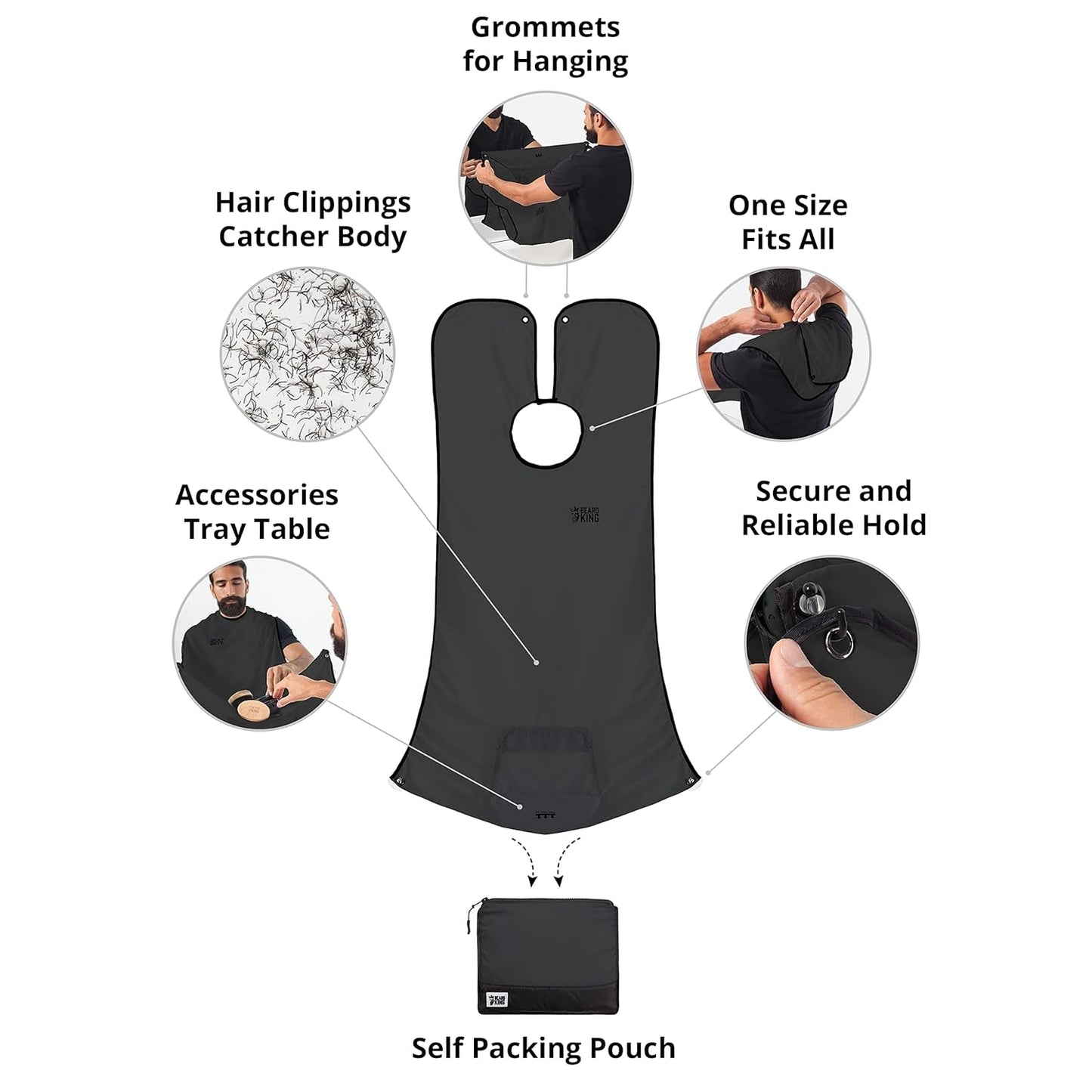 Beard King Beard Bib Apron - Shaving Set for Dad - As Seen on Shark Tank - Men's Hair Catcher for Shaving - Grooming Accessories - Packing Pouch, Black