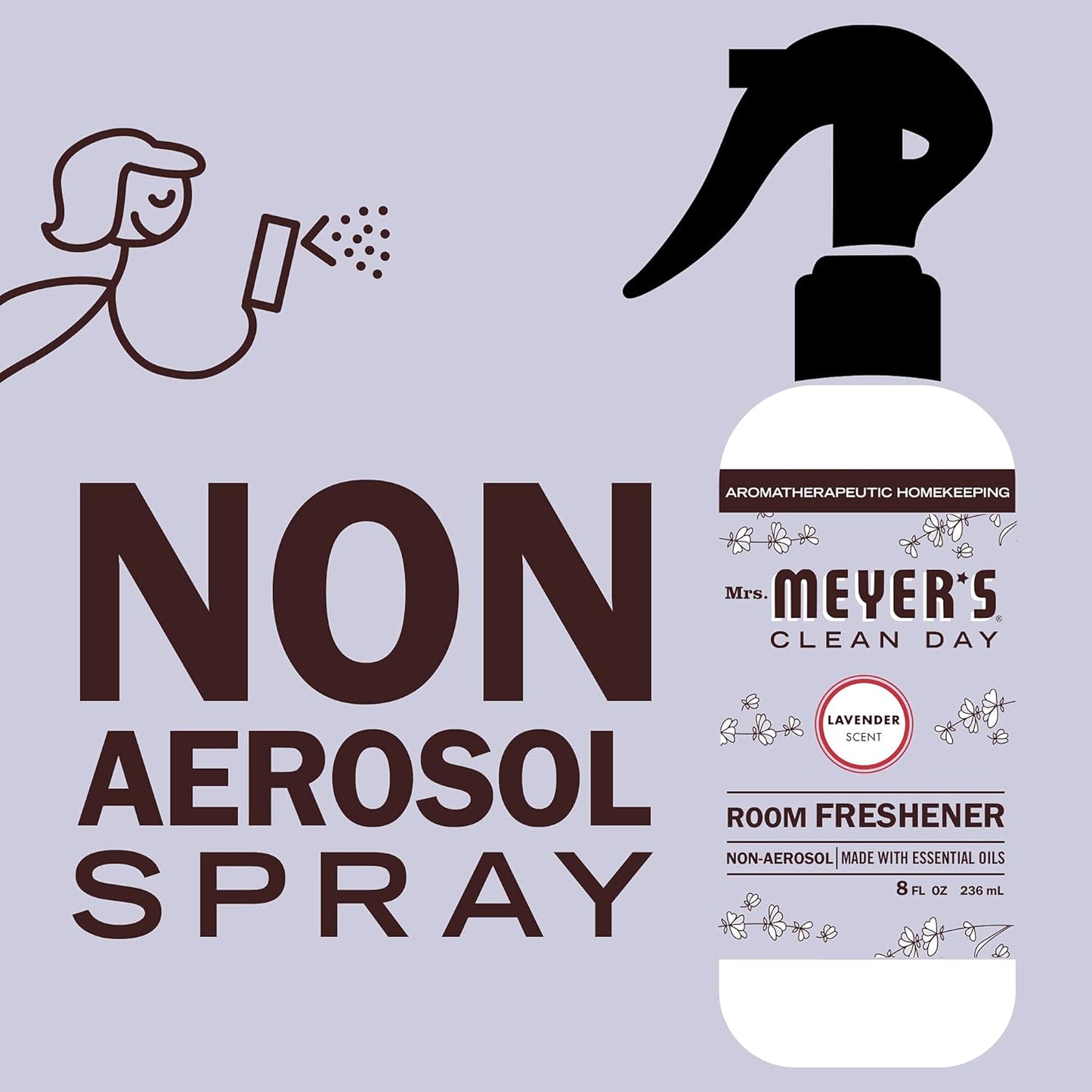 MRS. MEYER'S CLEAN DAY Room and Air Freshener Spray, Non-Aerosol Spray Bottle Infused with Essential Oils, Lavender, 8 fl. oz