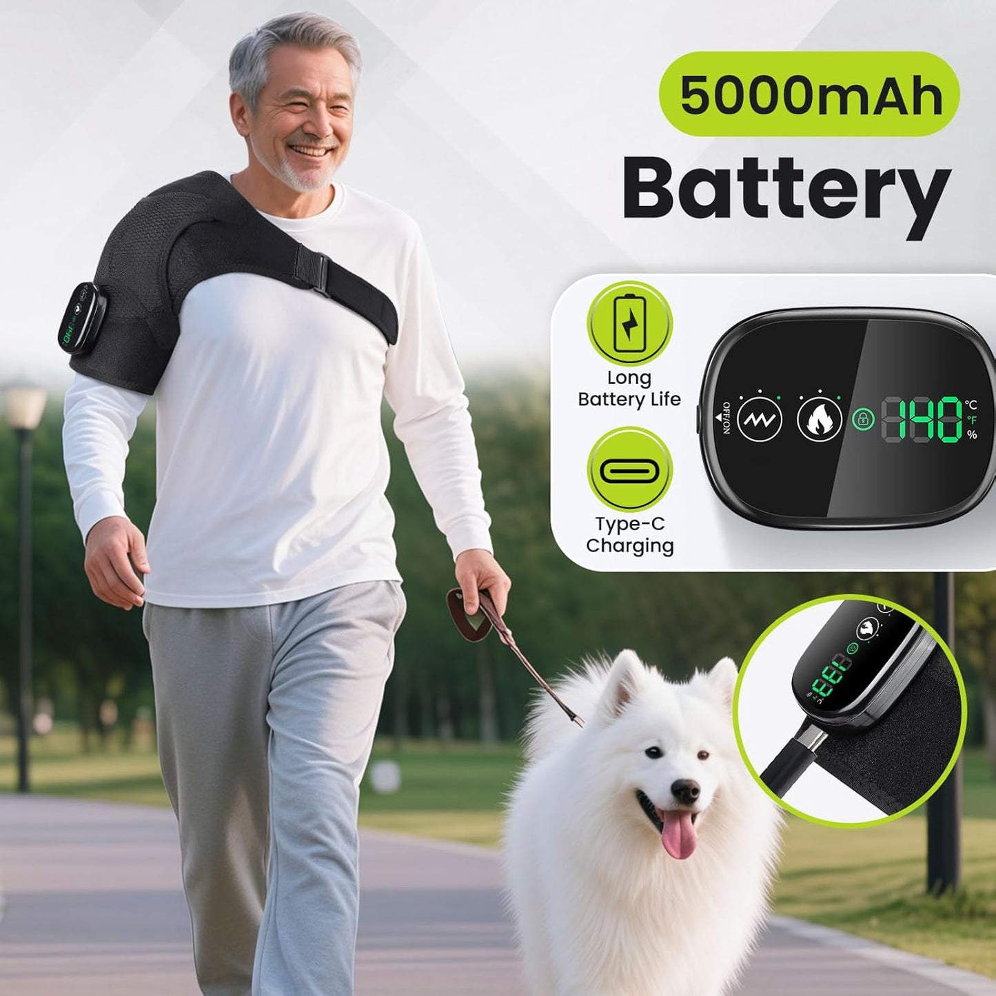 Cordless Shoulder Heating Pad with Vibration for Rotator Cuff Pain Relief, Heated Shoulder Massage Pad, Rotator Cuff Support Brace with 3 Heating Levels &3 Vibration (Black)