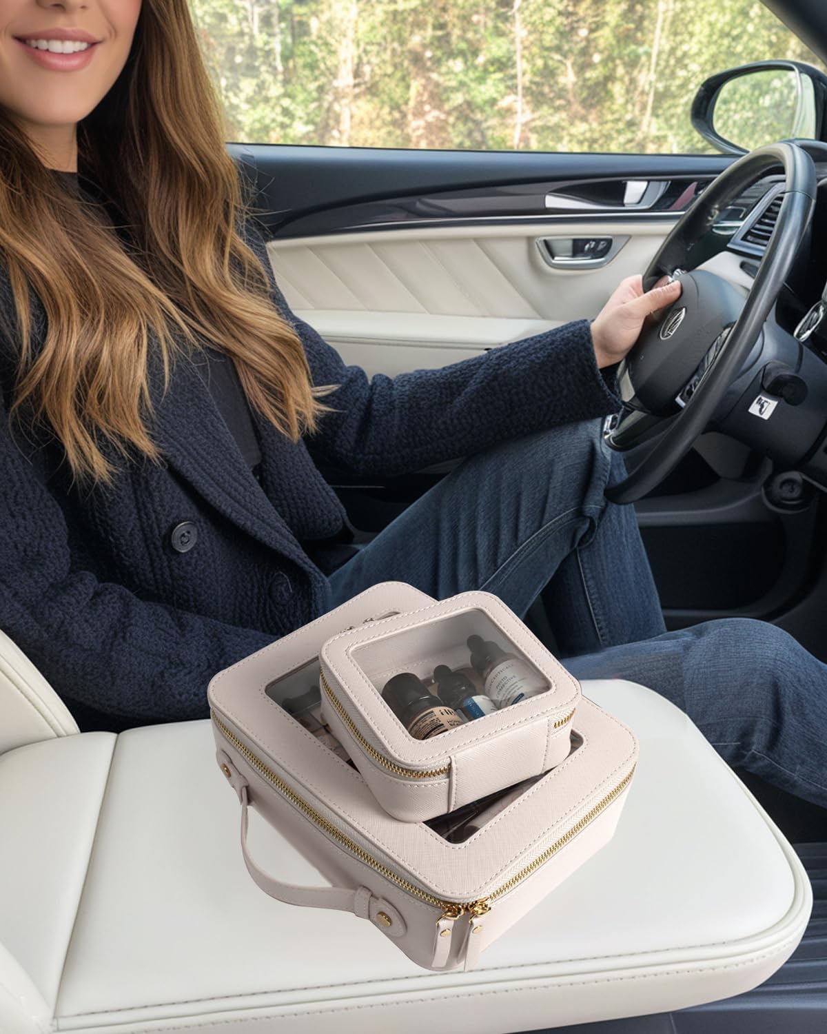 Travel Clear Makeup Bag Set, TSA Approved Cosmetic Bag Case with Zipper Portable Makeup Pouch Toiletry Bag Women Traveling Cosmetic Organizer Storage Bag Car Organizer Car Essentials for Women