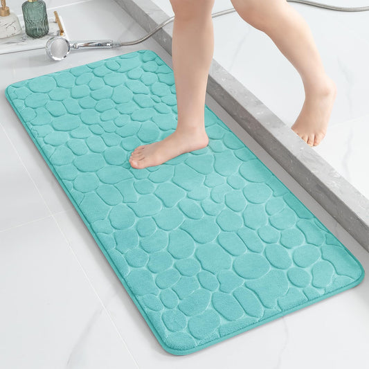 YIHOUSE Memory Foam Runner Rug, Cobblestone Bathroom Runner Rugs Super Water Absorbent Bath Mats for Bathroom Machine Washable Bath Rugs Runner for Hallway Bedroom Laundry Room(20 x 47,Teal)