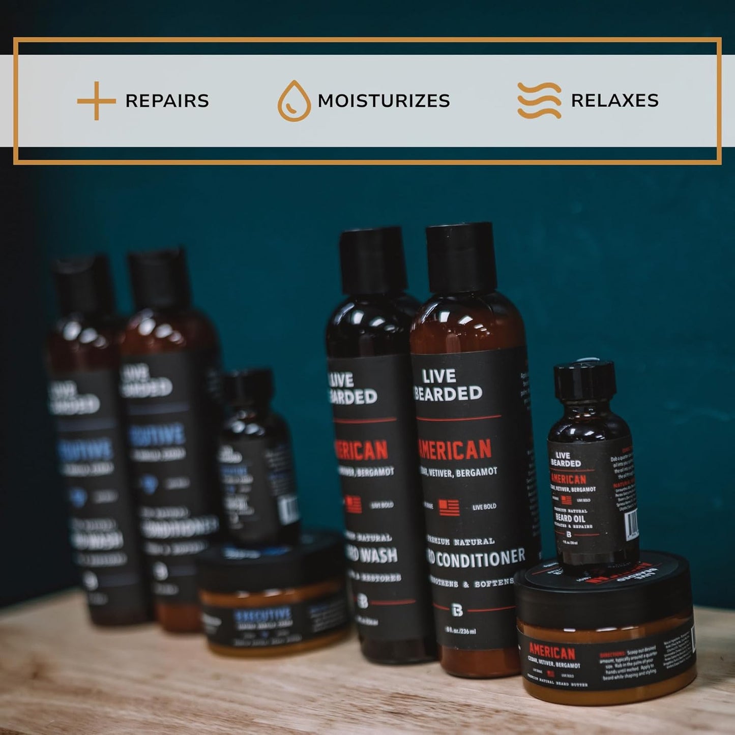 Live Bearded Total Beardsman Kit - Complete Beard Growth Kit for Men - Beard Oil, Butter, Wash, Conditioner, Vitamins, Comb, Brush | Tombstone - Sweet Tobacco, Cedar