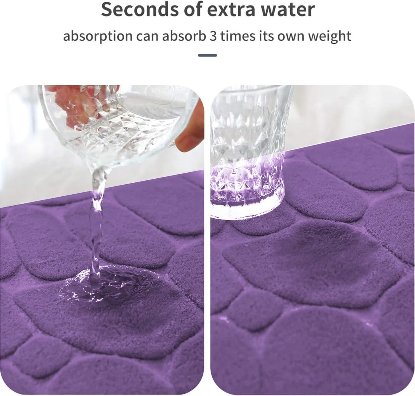 YIHOUSE Memory Foam Runner Rug, Cobblestone Bathroom Runner Rugs Super Water Absorbent Bath Mats for Bathroom Machine Washable Bath Rugs Runner for Hallway Bedroom Laundry Room(24 x 47,Eggplant)