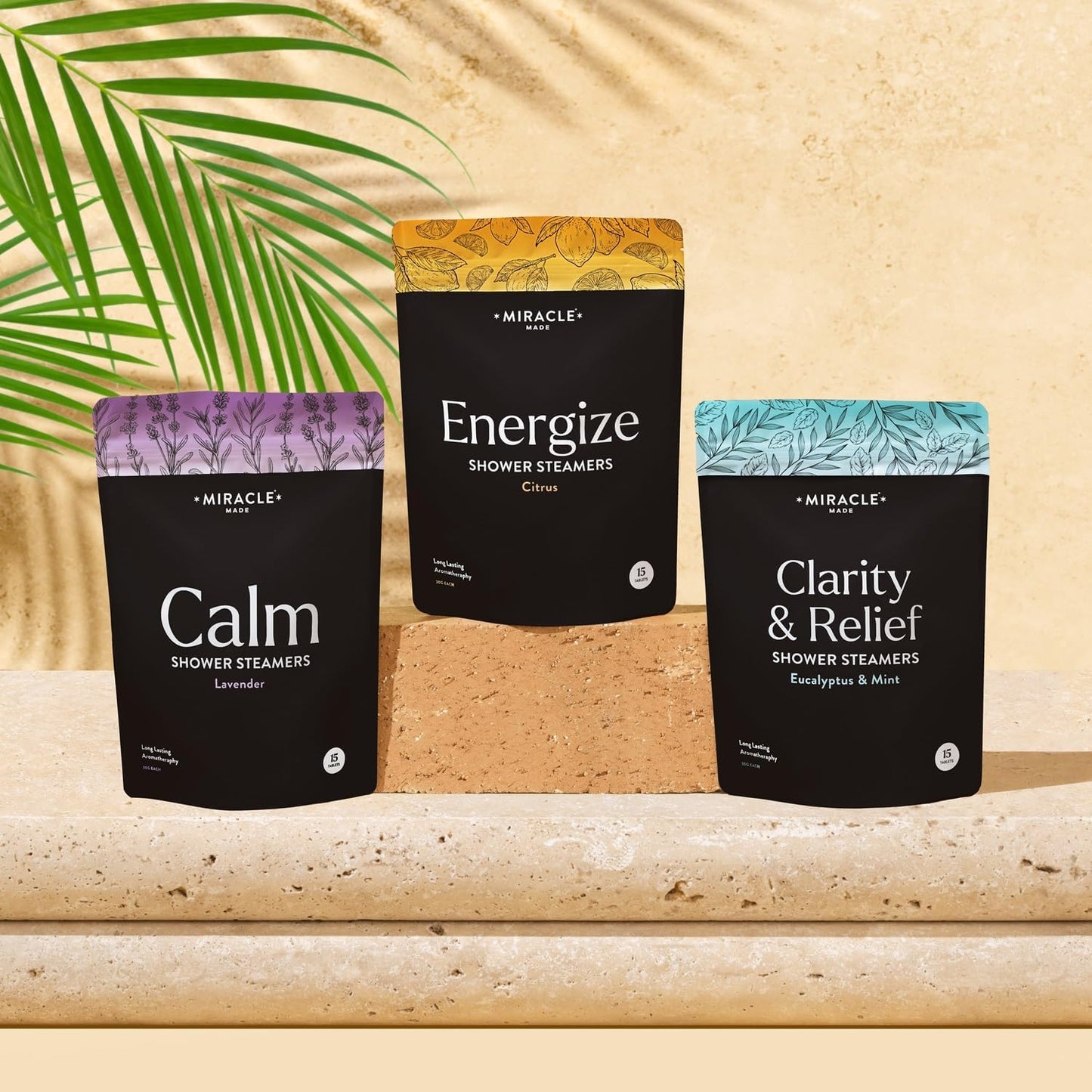 Miracle Made Mint Aromatherapy Shower Steamers – Essential Oil Shower Bombs for Relaxation, Nasal Relief & Daily Self-Care - 15 Shower Melt Tablets