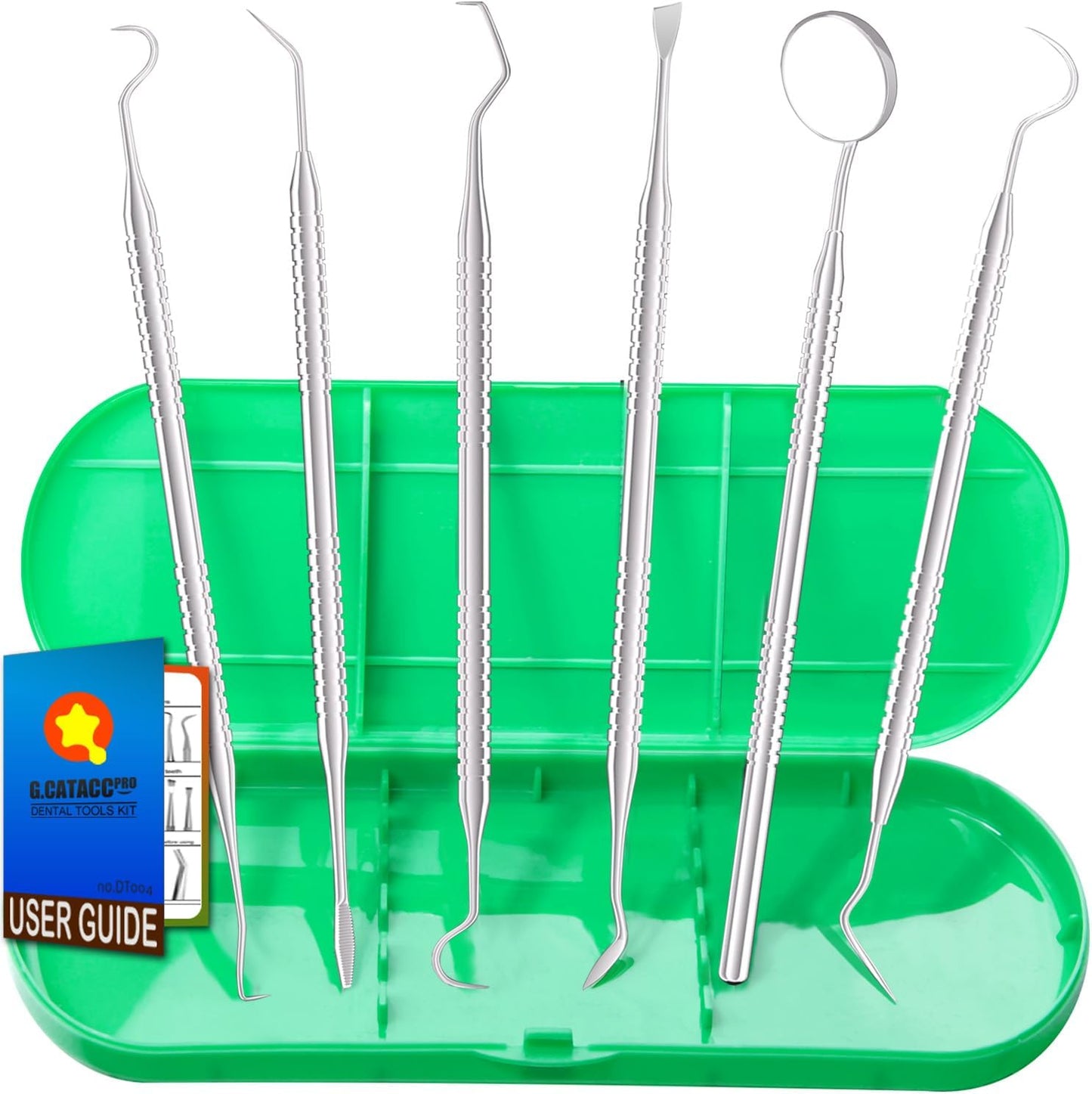 G.CATACC Dental Tools, Metal Dental Pick Teeth Cleaning Tools for Home Use, Stainless Steel Oral Care Hygiene Kit with Tooth Scraper Plaque Tartar Remover - with Case