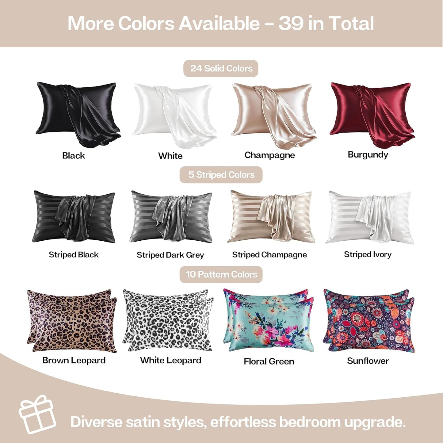 MR&HM Satin Pillowcase for Hair and Skin, Silk Satin Pillowcase 2 Pack, Standard Size Pillow Cases Set of 2, Silky Pillow Cover with Envelope Closure (20x26, Champagne)