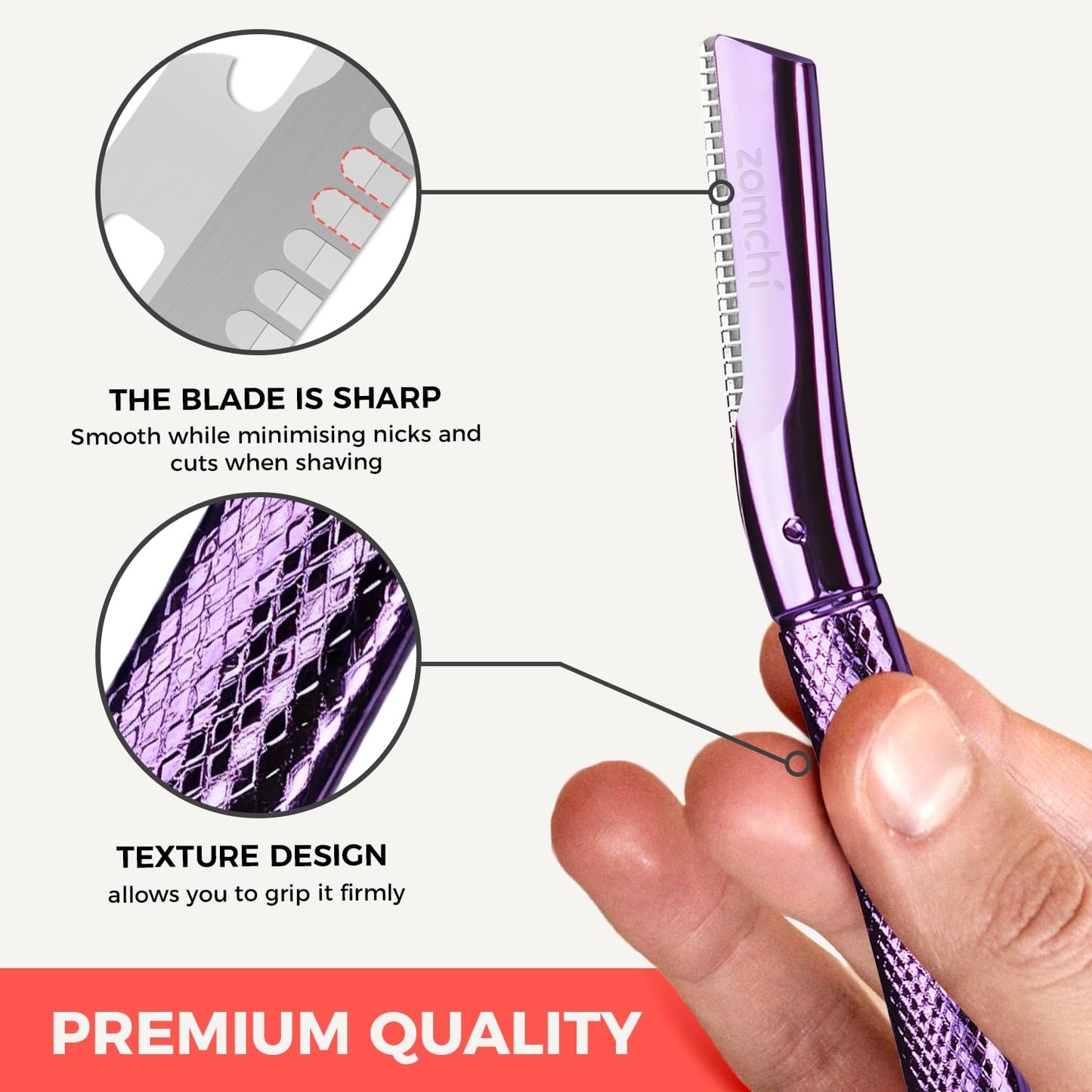 ZOMCHI Eyebrow Razor, Face Razors for Women&Men, Eyebrow Trimmer Shaper with Precision Cover, Facial Shaver with 6 Blades (Purple)