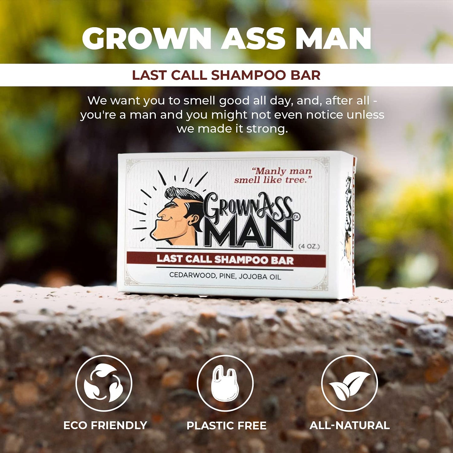 Grown Ass Man Co. - Solid Shampoo Bar Rich Lather 3 in 1: Hair, Beard & Body Wash - Plastic Free & Eco-Friendly, Natural & Organic Clean for All Hair Types, 4oz Bar (Last Call, 3-Pack)
