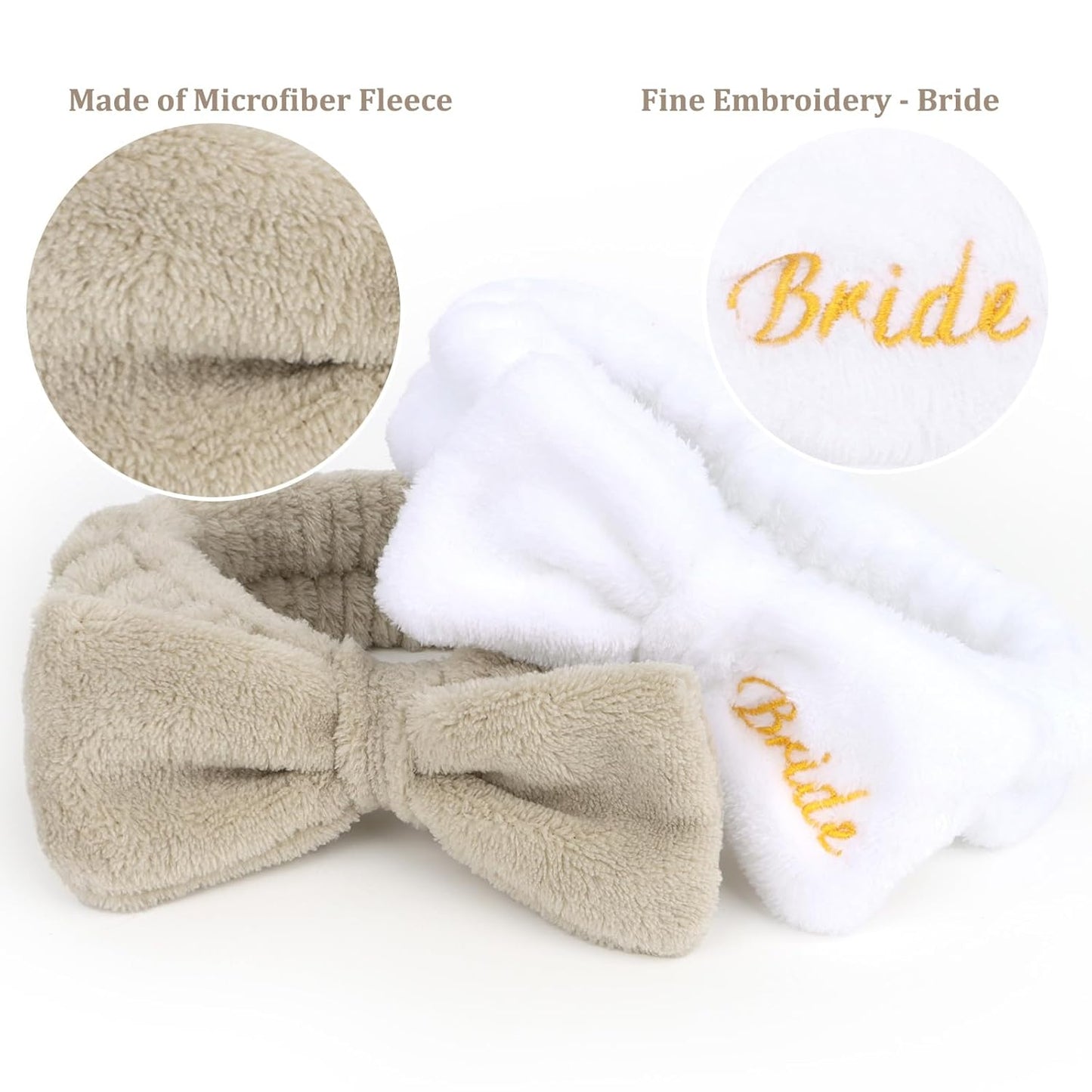 CIEHER Spa Headbands - 8 Pcs Bachelorette Party Favors, Bride & Bridesmaid White & Light Coffee Spa Headbands