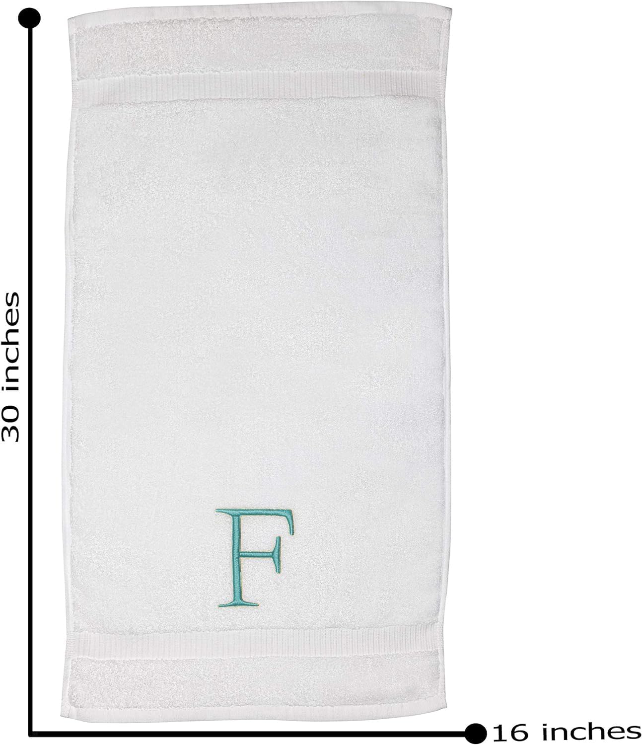 Teal Monogrammed Hand Towel for Bathroom - Initial Hotel Quality Decorative Embroidered Luxury Towel for Powder Room, Spa - GOTS Organic Certified - Pack of 2, Letter F