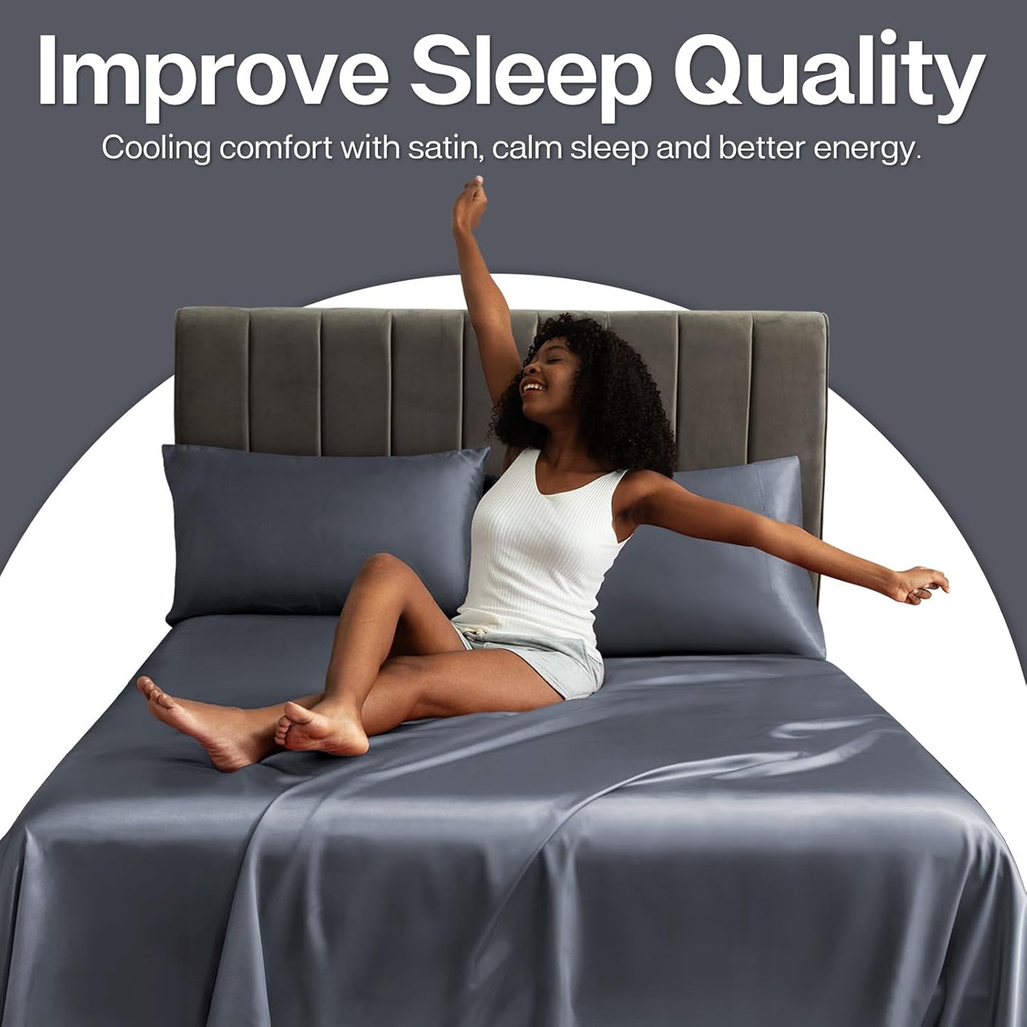 MR&HM Satin Pillowcase for Hair and Skin, Silk Satin Pillowcase 2 Pack, Standard Size Pillow Cases Set of 2, Silky Pillow Cover with Envelope Closure (20x26, Space Grey)