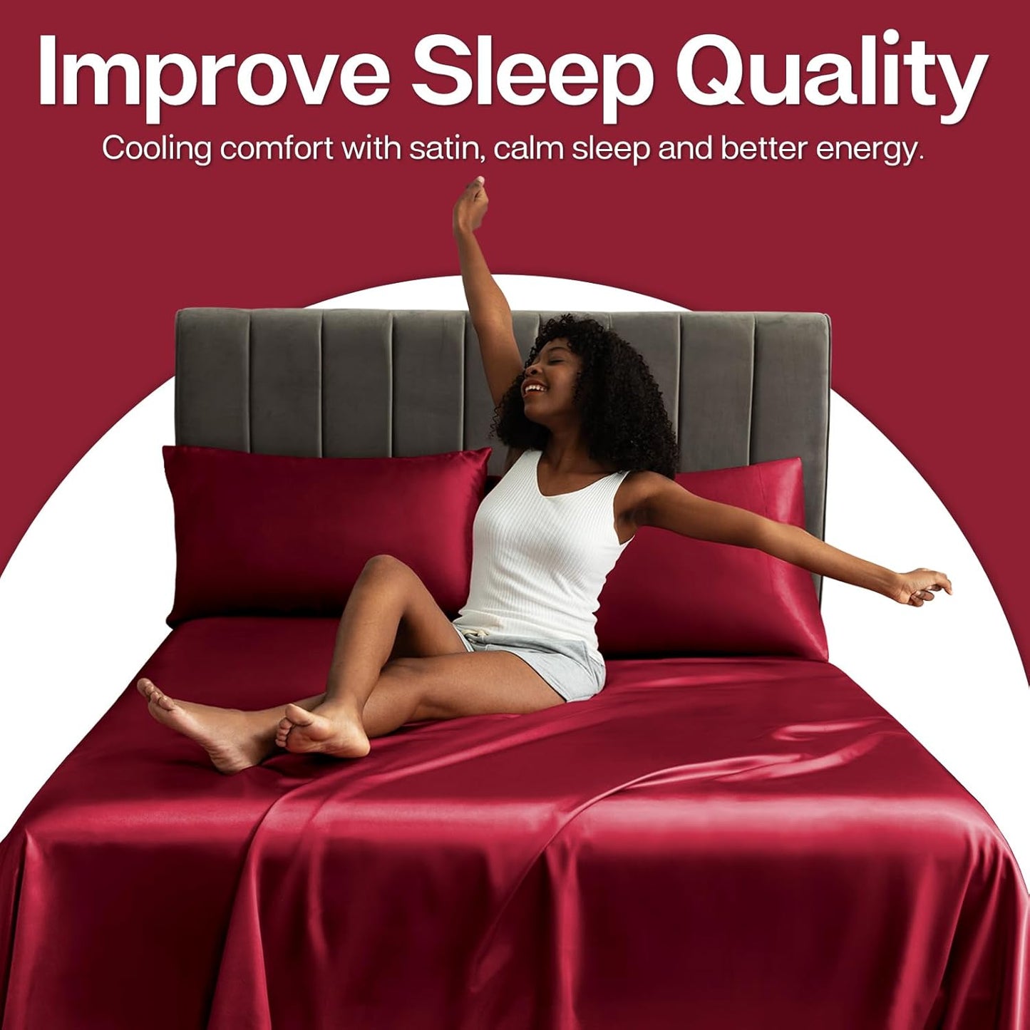 MR&HM Satin Pillowcase for Hair and Skin, Silk Satin Pillowcase 2 Pack, Queen Size Pillow Cases Set of 2, Silky Pillow Cover with Envelope Closure (20x30, Burgundy)