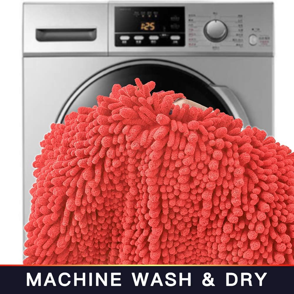 Walensee Bathroom Rug Non Slip Bath Mat (44x24 Inch Coral) Water Absorbent Super Soft Shaggy Chenille Machine Washable Dry Extra Thick Perfect Absorbant Best Large Plush Carpet for Shower Floor