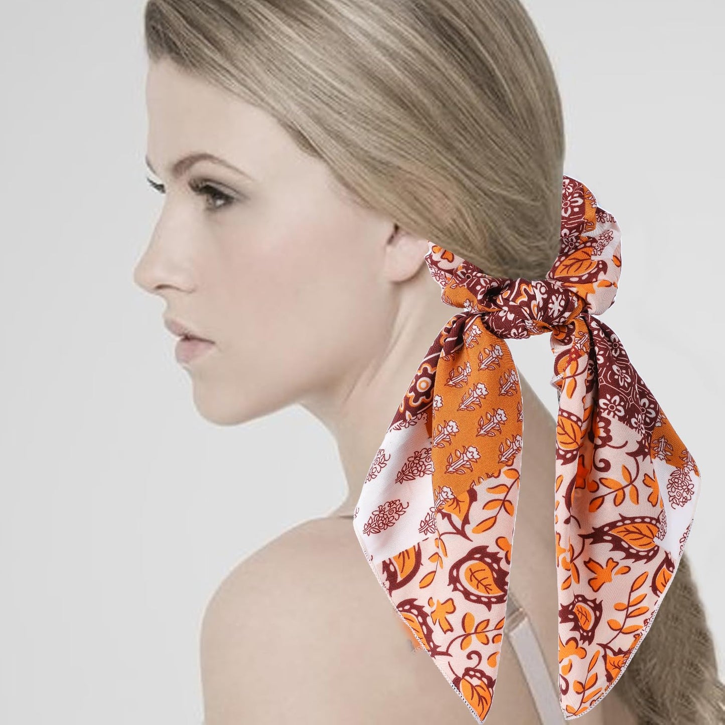 Hair Scarf Scrunchie,6PCS Paisley Scarf Ties Flower Bow Scrunchie,2 in 1 Design Long Tail Scrunchies Ponytail Ribbons,No Hurt Accessories for Women Girls