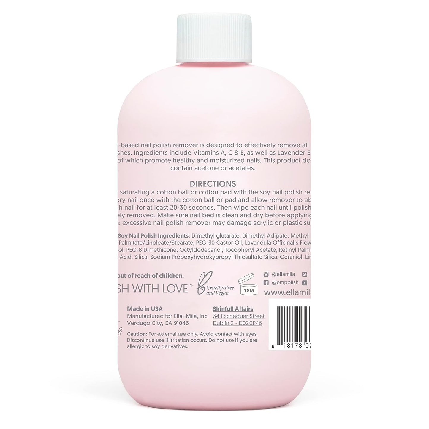 ella+mila Soy Nail Polish Remover Non-Acetone Nail Polish Remover - Non-Toxic Fingernail Polish Remover - For Natural Nail Polishes - Enriched with Lavender Essential Oil & Vitamins A,C & E (16 fl oz)