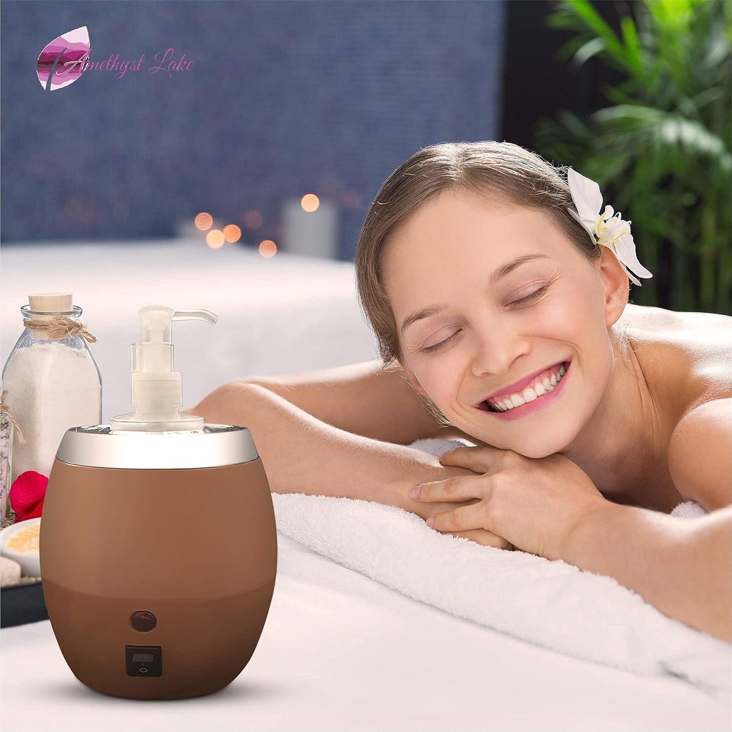 Massage Oil Warmer Bottle by AMETHYST LAKE, Bottle Warmer Dispenser Heater,1 Bottle Warmer for Oil, Lotion & Cream, Oil Heater Beauty Salon Treatment Equipment.