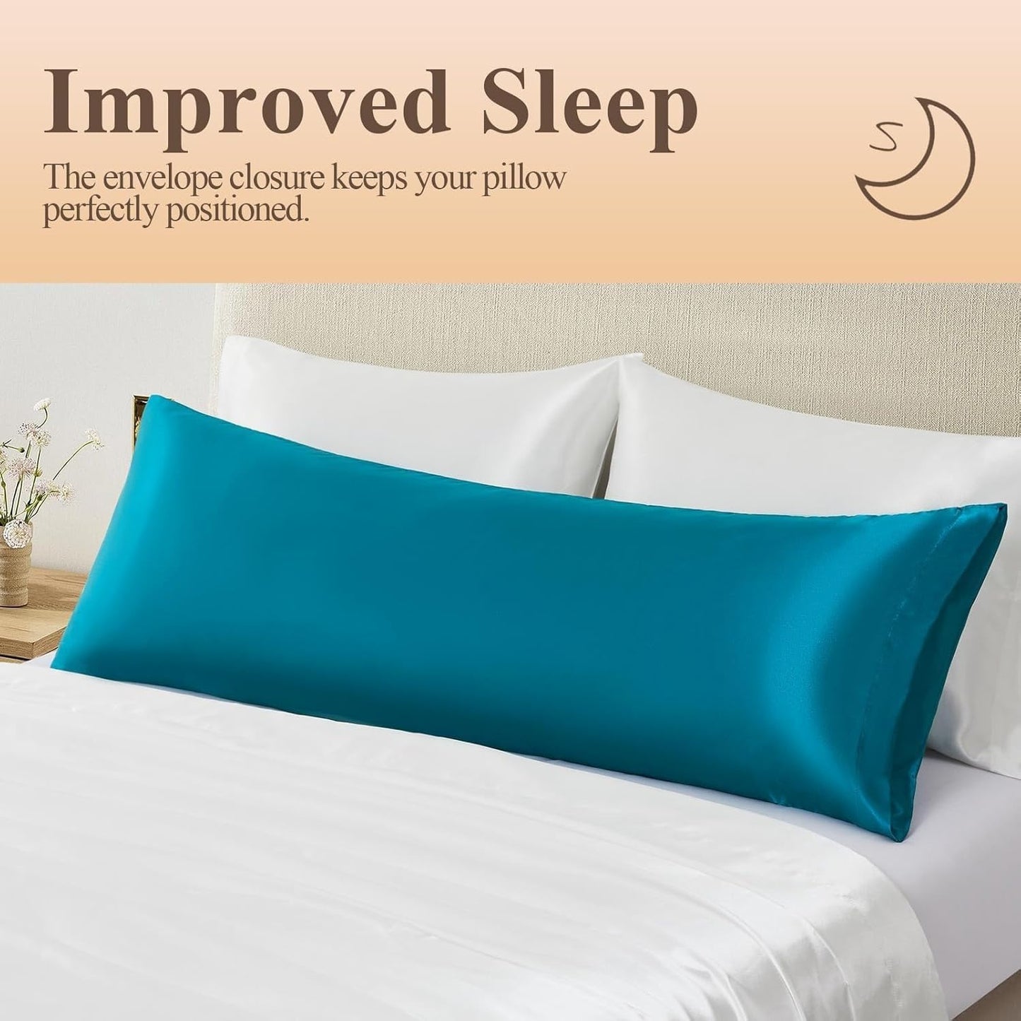 Juwenin Bedding,Super Soft and Luxury Silky Satin Pillowcase (Silky Satin Pillow Case for Hair) (Teal, Body)