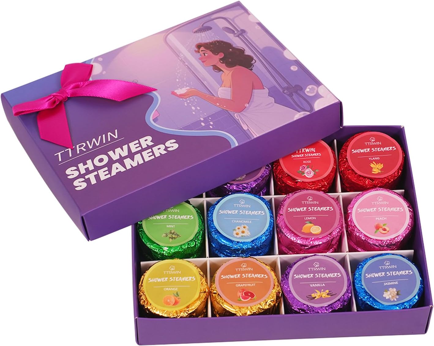 Shower Steamers Aromatherapy 24 Pack Shower Bombs with Natural Essential Oils, Home SPA Stress Relief Christmas Stocking Stuffers Birthday Gifts for Women Mom Men Self Care Relaxation