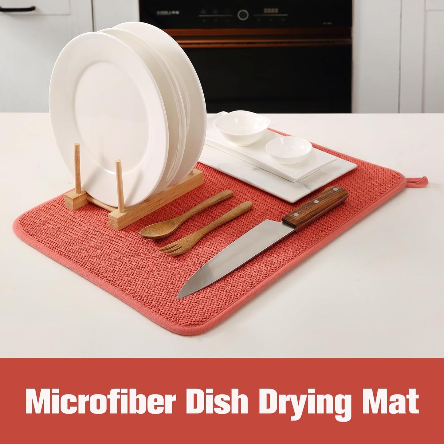 2 Pack Microfiber Dish Drying Mat for Kitchen Counter,Ultra Absorbent Dish Drainer Mat ,Dish Drying Pad , Dish Rack Mat 20×15 Inch (Red)