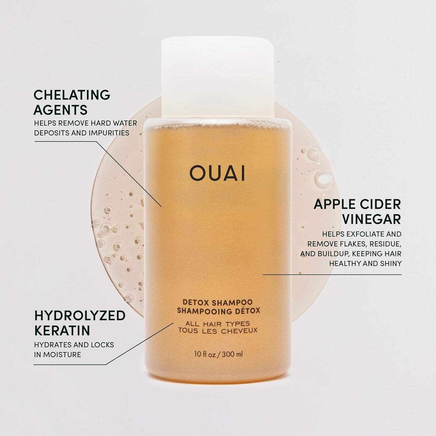 OUAI Detox Duo - Clarifying Detox Shampoo with Apple Cider Vinegar & Keratin + Foaming Scalp & Body Scrub Exfoliator that Cleanses and Removes Buildup - Sulfate-Free Hair Care (2 Count, 10 oz/8.8oz)