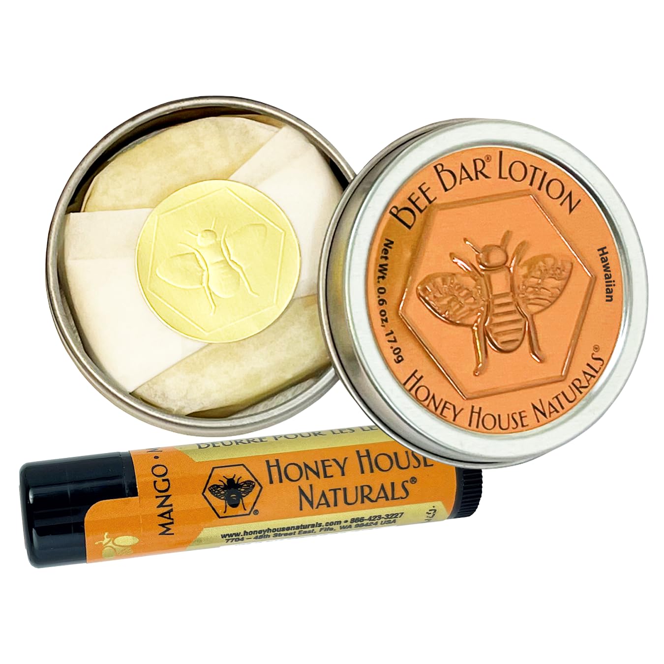Honey House Naturals 2 Piece Gift Set, All Natural, Ultra Moisturizing Lotion Bar and Lip Butter Infused with Essential Oils, Made in USA, (Variant Name)