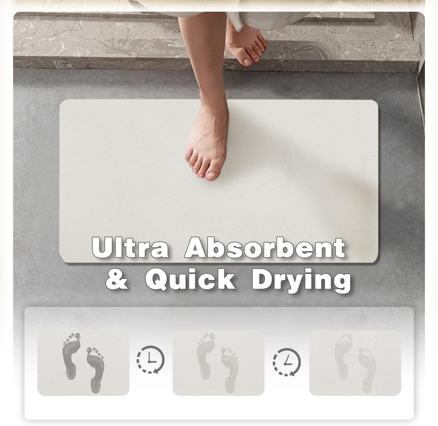 White Bath Mat, Bathroom Rugs Non Slip Washable Thin Absorbent Quick Dry Bath Mat Fits Under Door Bathroom Floor Mat Perfect for Bath, Shower, or Sink 24"x60" White