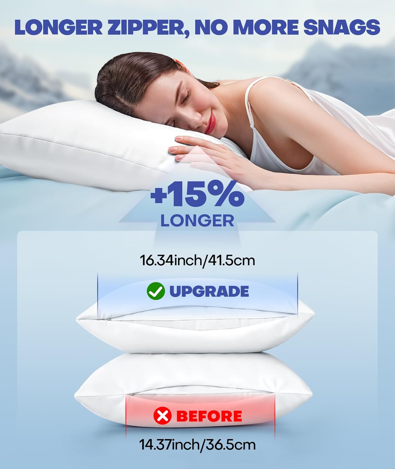 Ice Cooling Pillowcase for Hot Sleepers, Instantly Cool, Stays Cold All Night, Softer Than Silk Pillow Cases, Pillow Covers with Invisible Zipper, Gift for Men & Women - Queen Size, White (1 Pack)