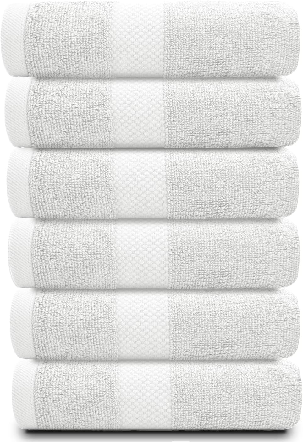 White Classic Luxury Silver Hand Towels - Soft 100% Turkish Cotton | Highly Absorbent Hotel spa Bathroom Towel Collection | 16x30 Inch | Set of 6