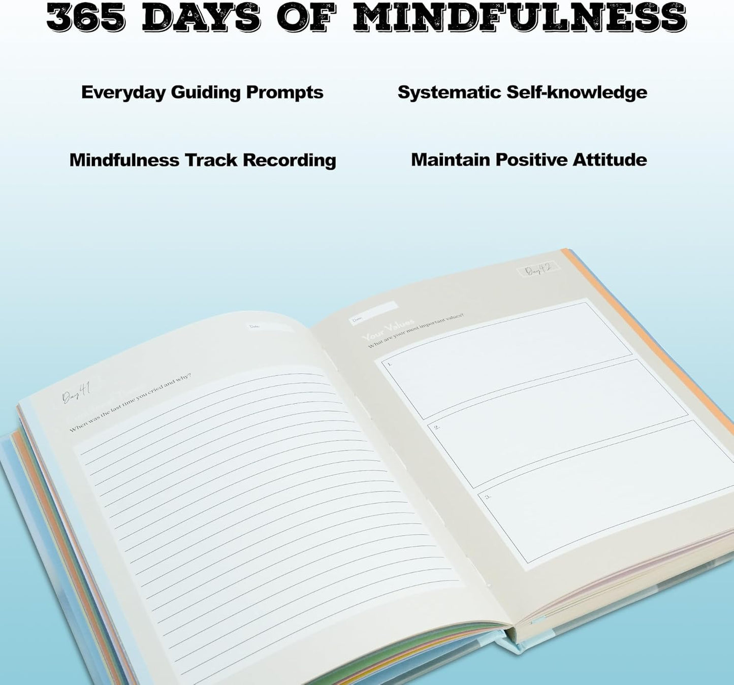 365 Day Mindfulness Journal, Daily Prompts Guided Notebook for Self Discovery Thoughtful Diary