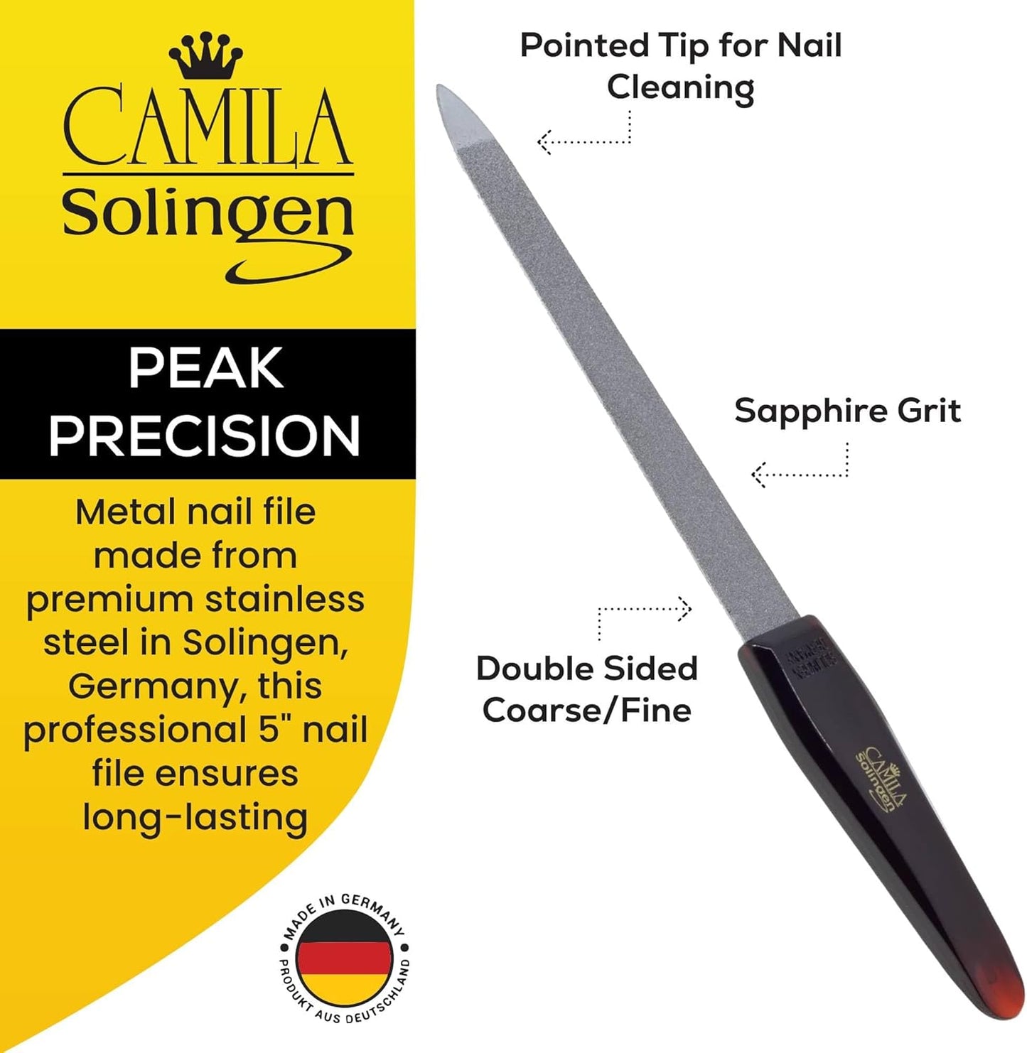 CS17 Sapphire Metal Nail File for Natural Nails Fingernail and Toenail Care, 5" Double Sided Coarse and Fine for Manicure and Pedicure