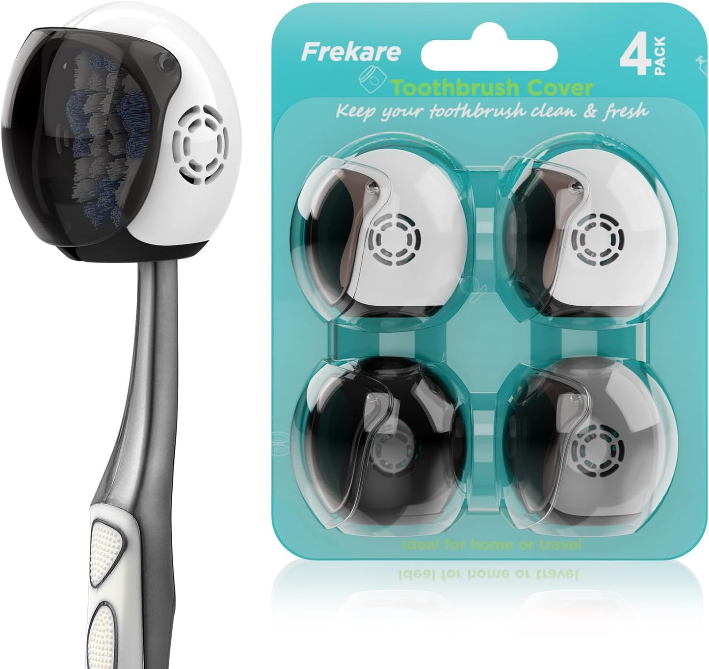 Helmet Toothbrush Covers Caps, Fits Most Manual and Electric Tooth Brushes, 4 Count (White, White, Grey, Black)