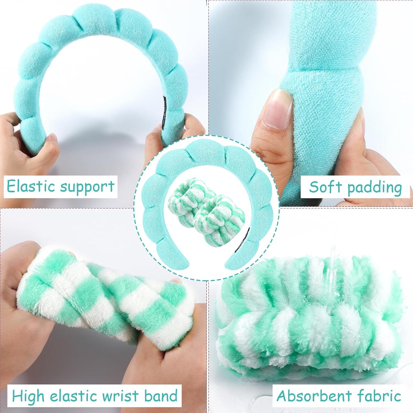 Zkptops Spa Headband for Washing Face Sponge Makeup Skincare Headband Bubble Hairband for Women Girls Fashion Headband Christmas Gifts Puffy Headwear Non Slip Thick Thin Hair Accessory(Turquoise)
