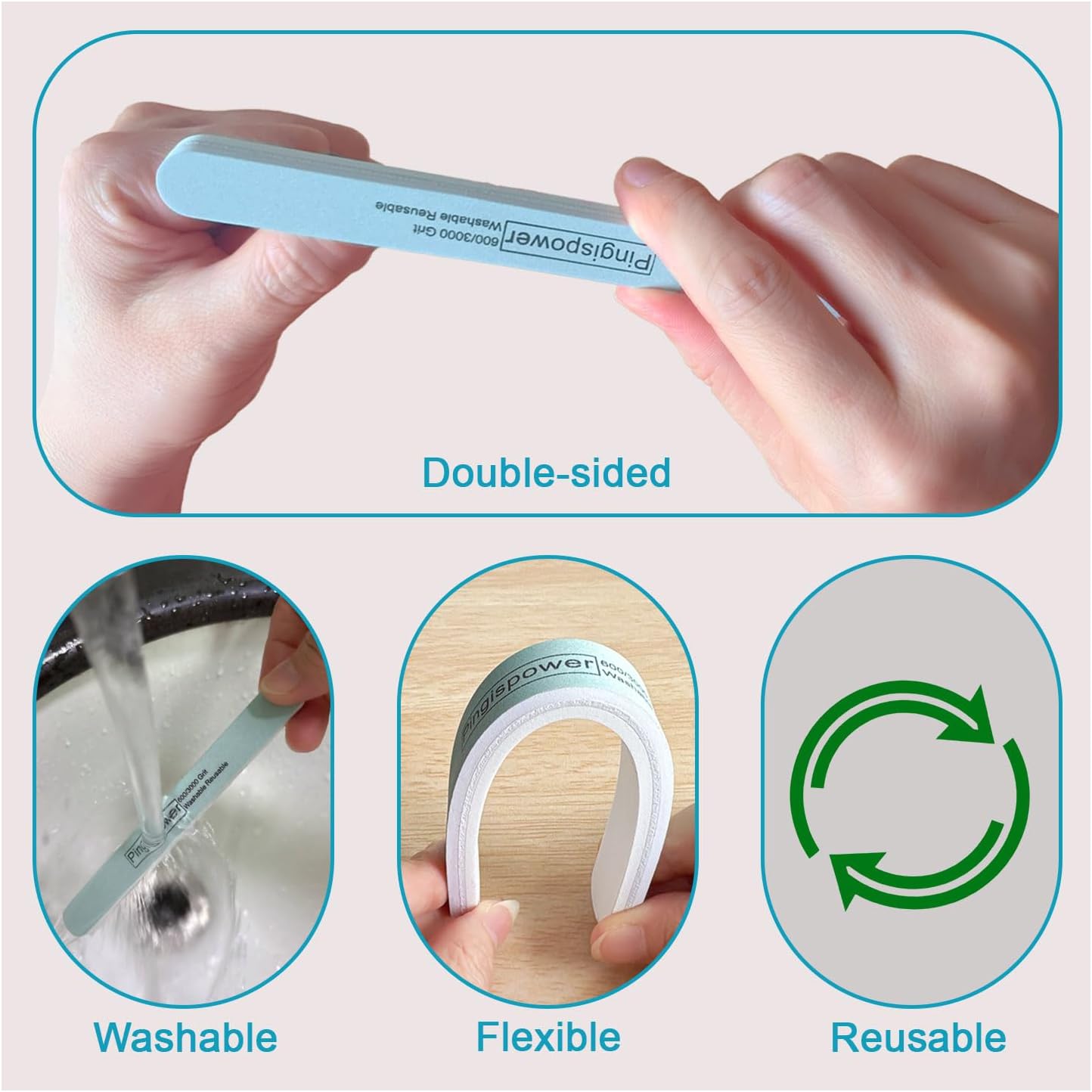 Nail Files and Buffers, 10PCS Professional Metal Nail File and Buffer Block (600/3000 Grit) for Natural Nails, Double Sided Washable & Reusable Manicure Kit for Women Home & Salon