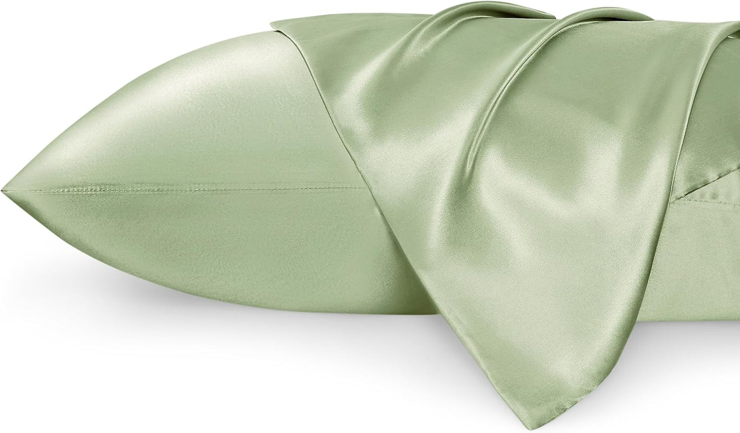 Bedsure King Size Satin Pillowcase Set of 2 - Laurel Green Silky Pillow Cases for Hair and Skin with Envelope Closure, Similar to Silk Pillow Cases, Gifts for Women Men, 20x36 Inches, 2pcs