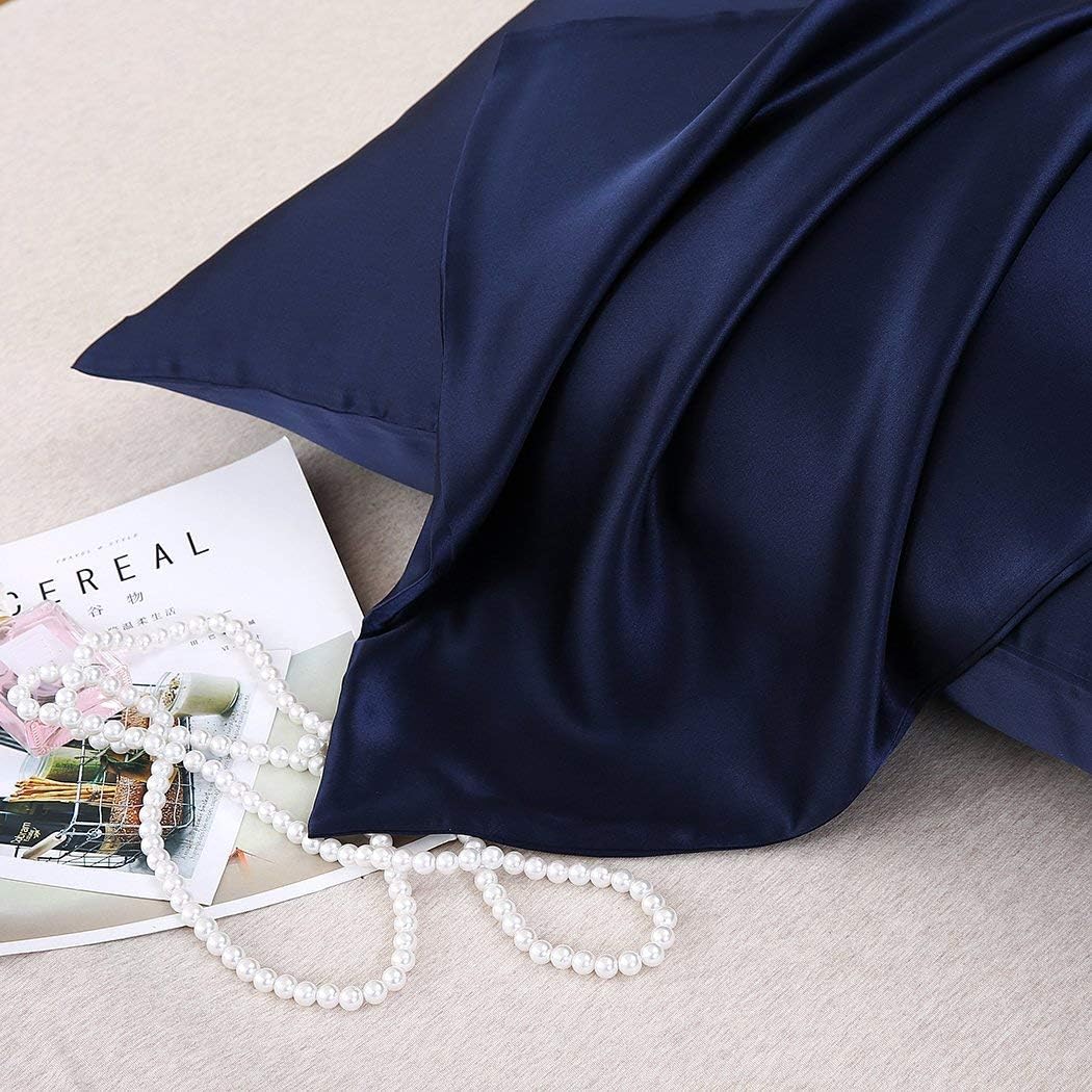 Satin Silk Pillowcase for Hair and Skin, Black Pillow Cases Standard Size Set of 4 Pack Super Soft Pillow Case with Zipper Closure (Navy, Queen(4 Pack))