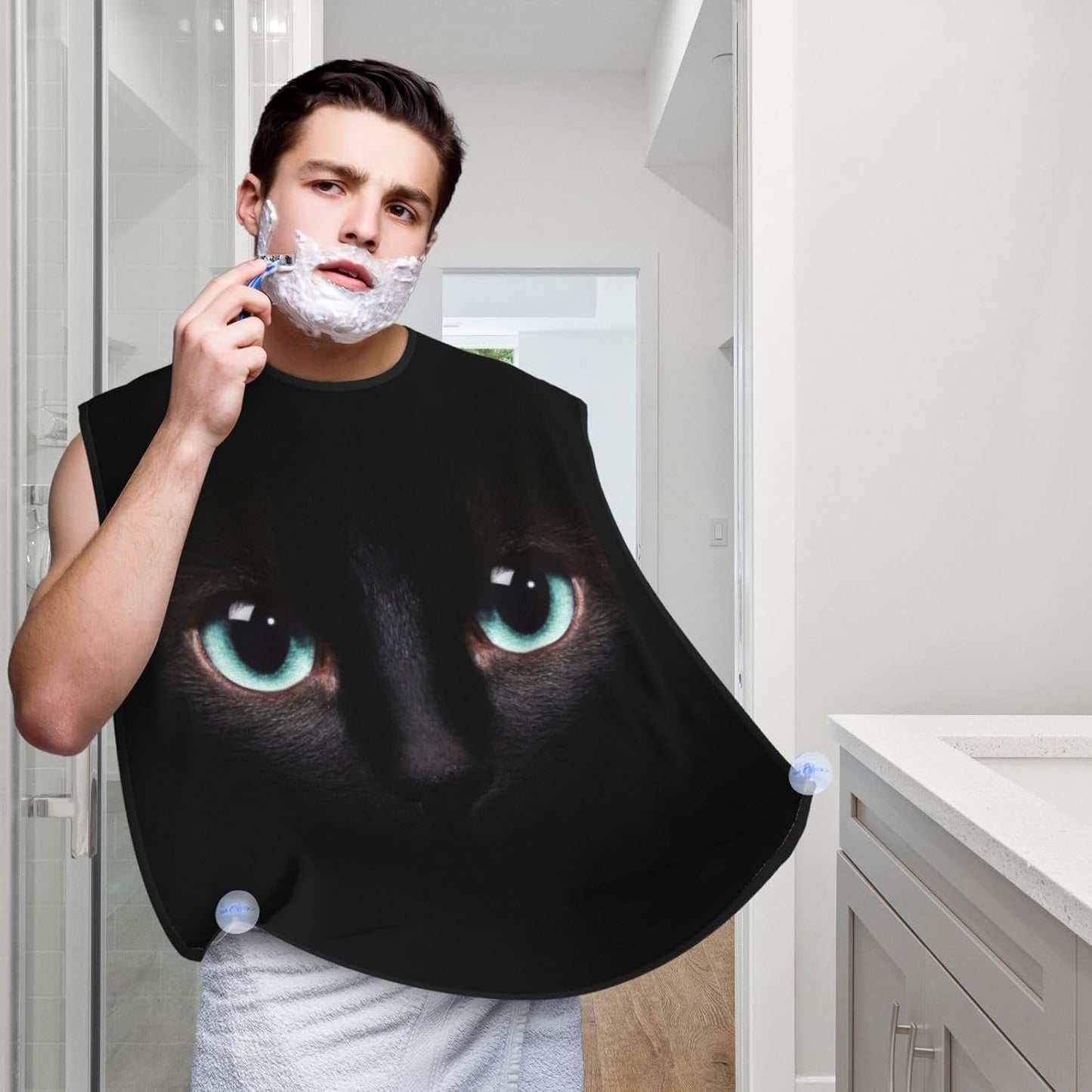 Cat Eye Beard Bib Apron, Beard Hair Catcher For Men Shaving, Waterproof With Suction Cups