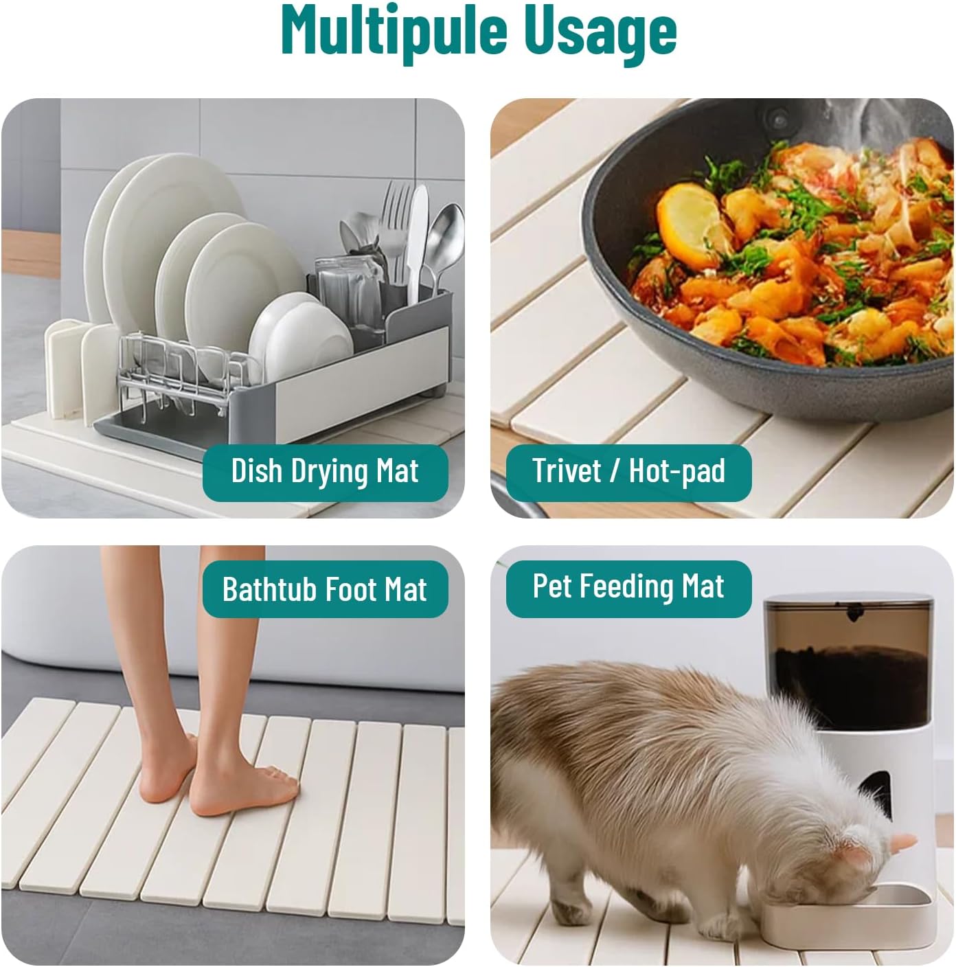 Large Stone Dish Drying Mat for Kitchen Counter 24"x16" – Super Absorbent Diatomaceous Earth Mat, Foldable Quick Dry Countertop Pad, Heat Resistant Dish Rack Mat for Dishes, Pots, Cups & Utensils