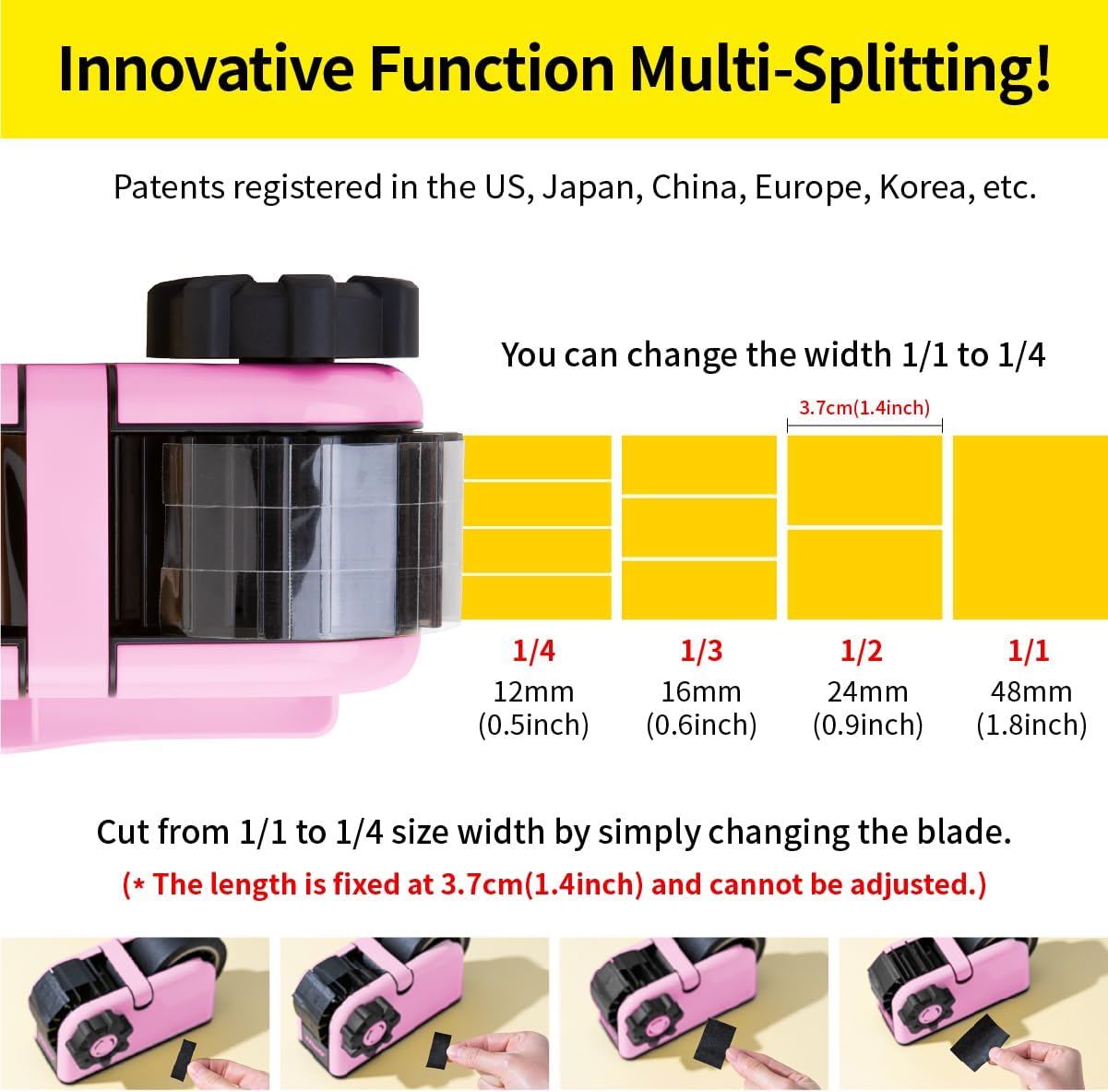 [TENDO°] Multi-Section Tape Dispenser ZO-508: Innovative Cutter for Custom Tape Width (Pink)