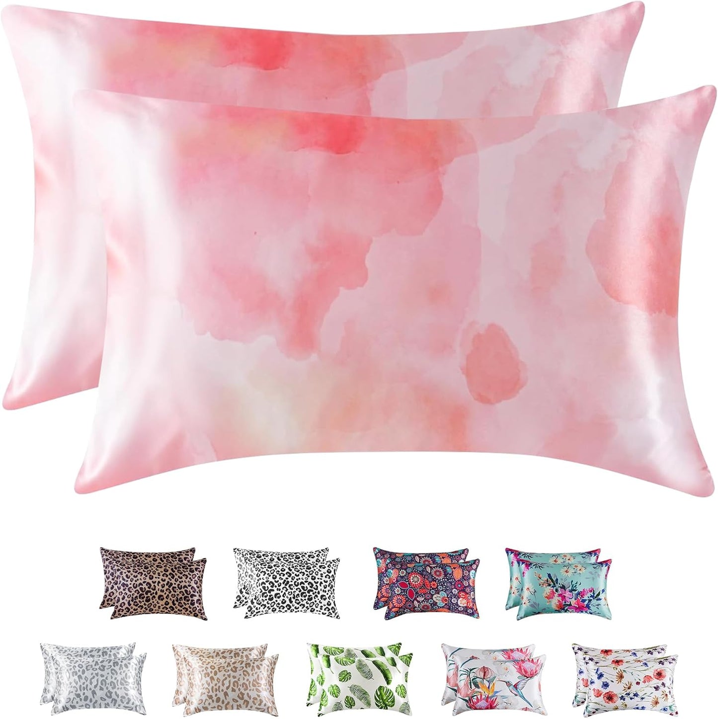 MR&HM Satin Pillowcase for Hair and Skin, Silk Satin Pillowcase 2 Pack, Queen Size Pillow Cases Set of 2, Silky Pillow Cover with Envelope Closure (20x30, Dream Pink)