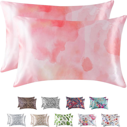 MR&HM Satin Pillowcase for Hair and Skin, Silk Satin Pillowcase 2 Pack, Queen Size Pillow Cases Set of 2, Silky Pillow Cover with Envelope Closure (20x30, Dream Pink)
