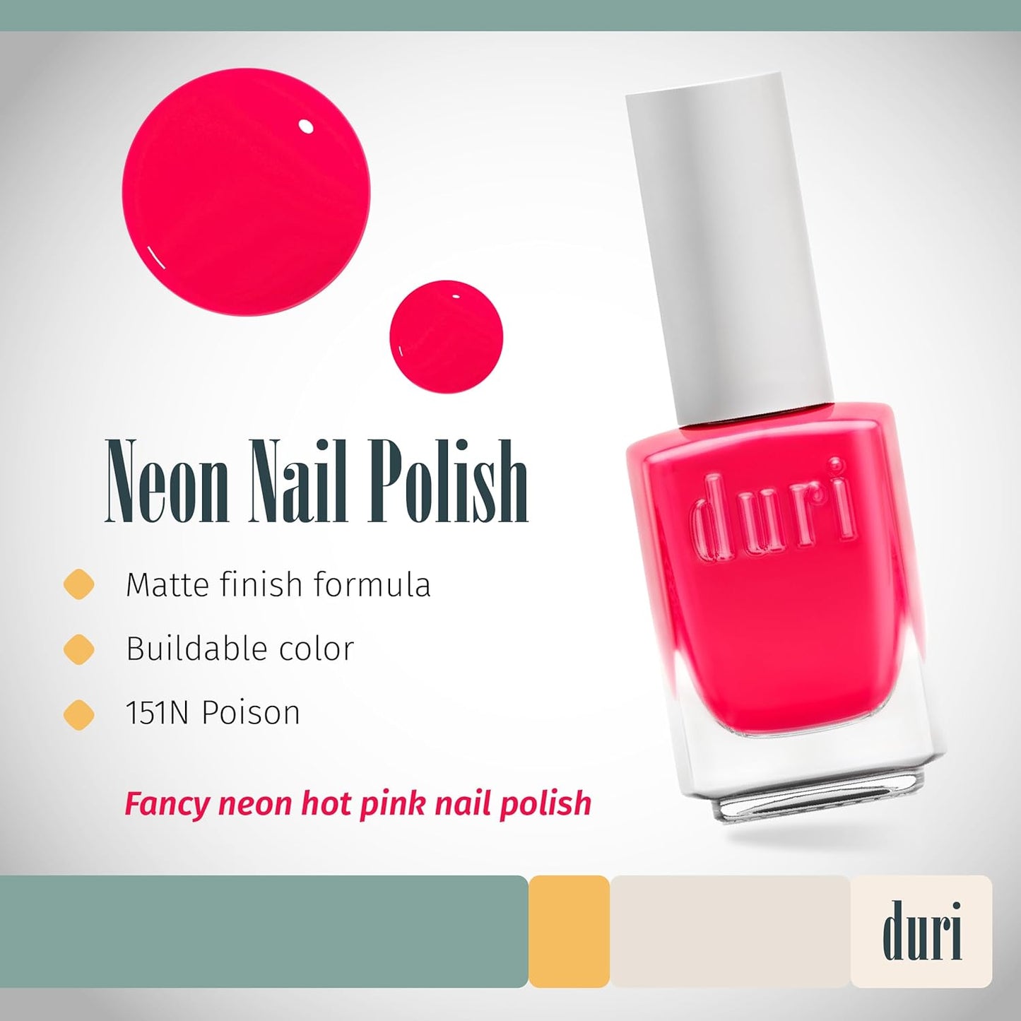 duri 151N Passion - Neon Hot Pink Nail Polish, Matte Finish, Quick Drying, 0.45 Fl Oz