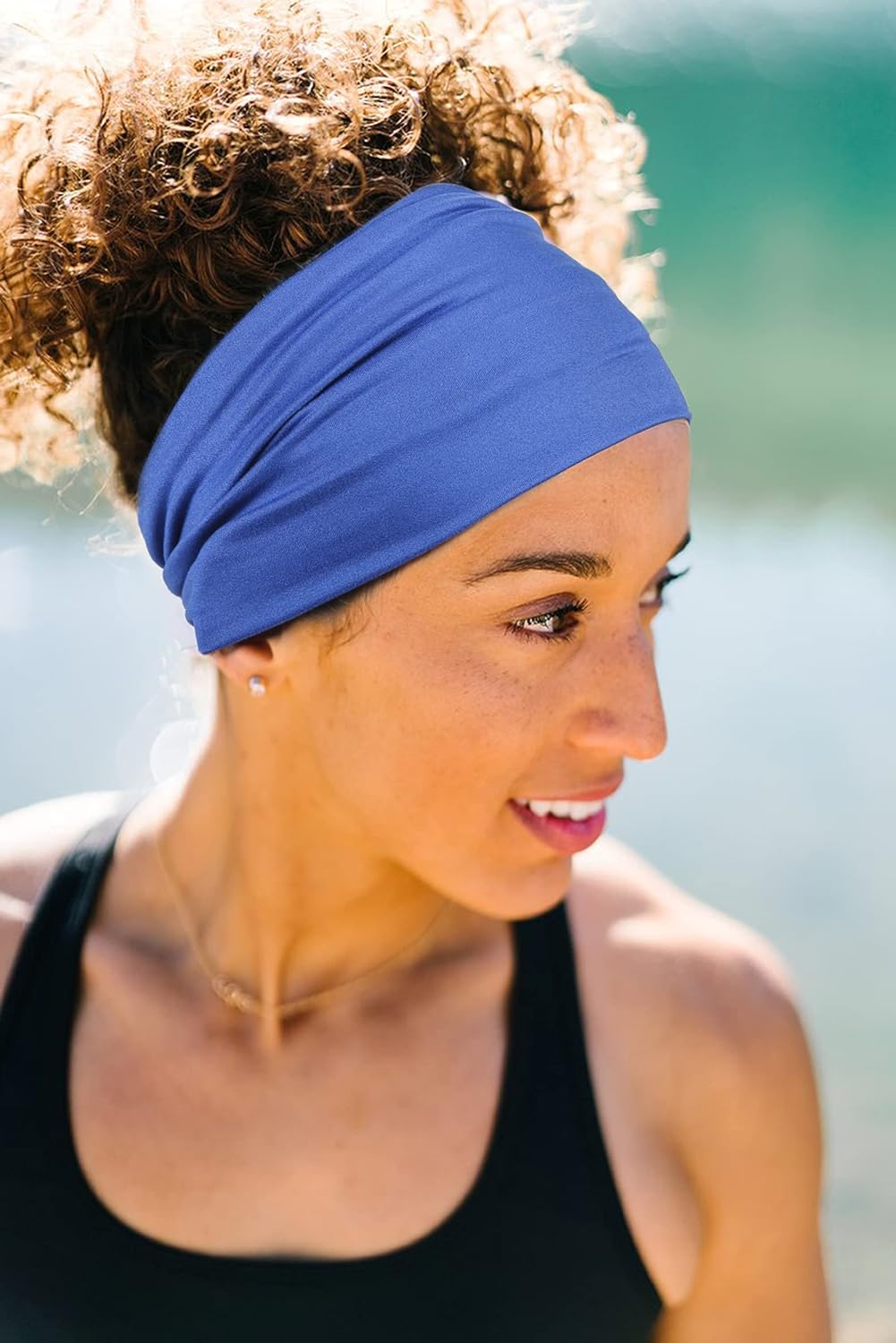 GiLi 2 Pack Wide Headbands for Women Boho African Knotted Non Slip Fashion Hair Bands Yoga Running Sports Workout Gym Head Wraps Elastic Soft Cotton Cloth Turbans Bandana for Girls(Black, Blue)