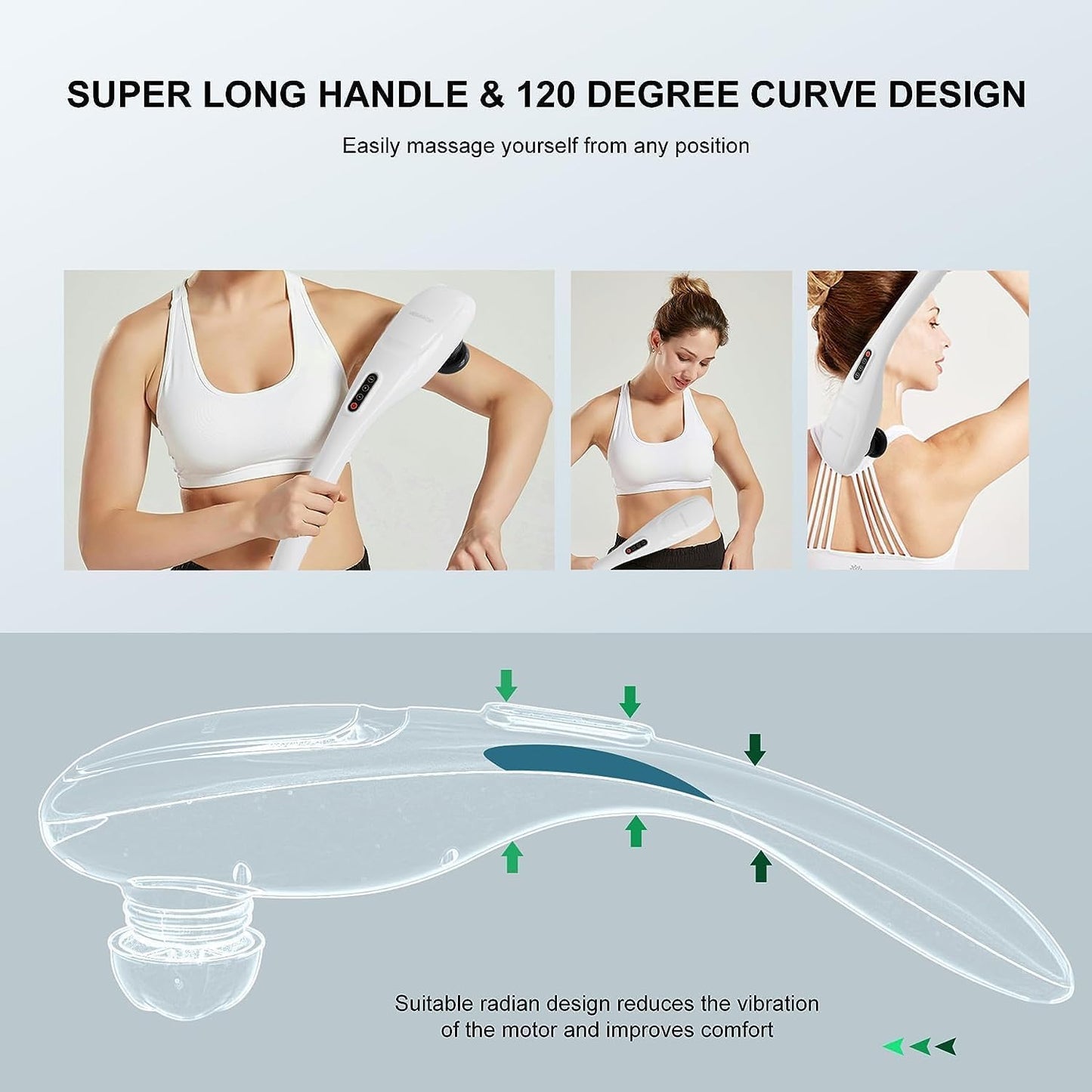 MEGAWISE Cordless Handheld Back Massager w/Rechargeable 3200mAh Battery, 5 Speed and 5 +2 Massage Nodes with Hard, Medium and 2 Soft Silicone Nodes; Massage While Moving Around (Pearl White)