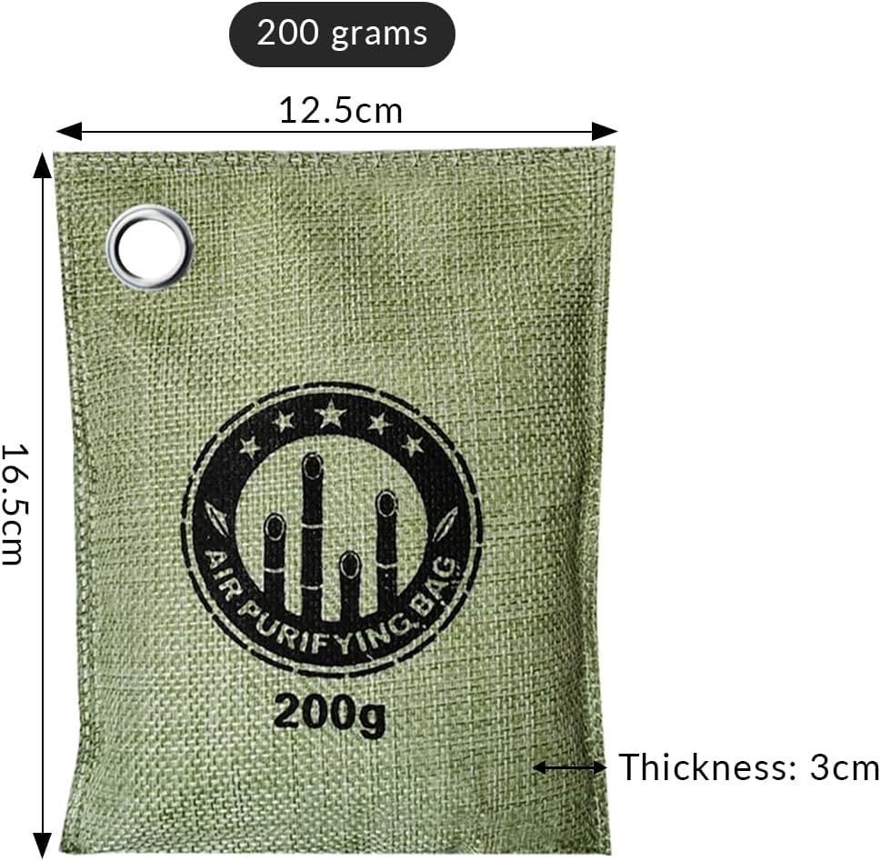 4 Pack charcoal odor absorber,Bamboo Charcoals Air Purifying Bag Charcoals Deodorizer Eliminator for Strong Odors in Car, Closet, Shoe, Basement (200G*4 Pack Green, Unscented)