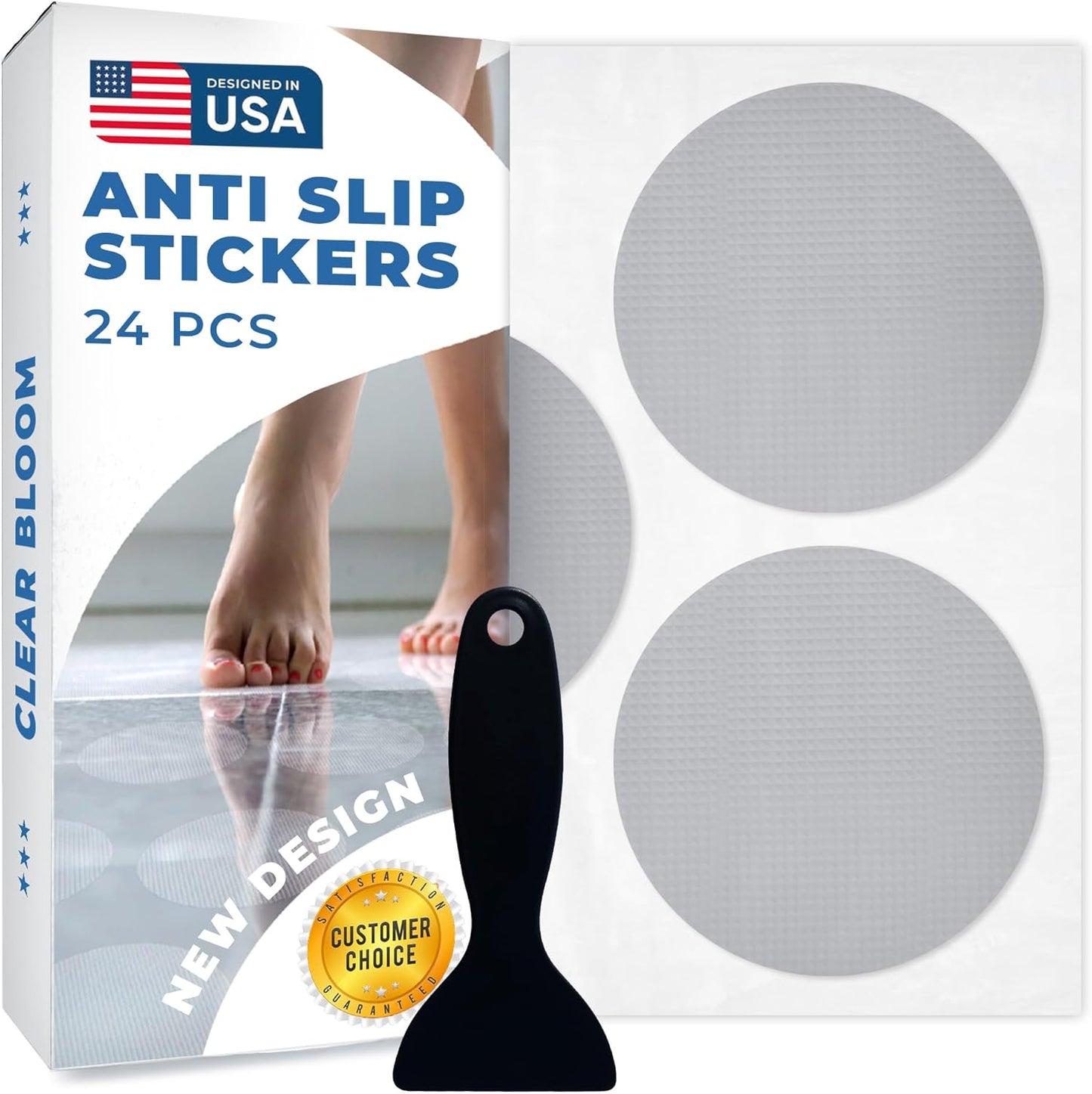 Anti Slip Shower Stickers 24 PCS, Gray Non-Slip Shower Strips for Adults, Premium Adhesive Bath Tub Stickers